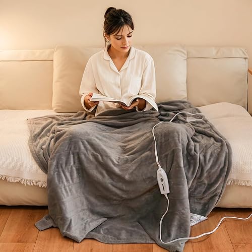 Miniatura 7 de OldPAPA Manta térmica eléctrica, manta térmica de 50 x 60 pulgadas, 4 horas de apagado automático, 4 niveles de calor, protección contra