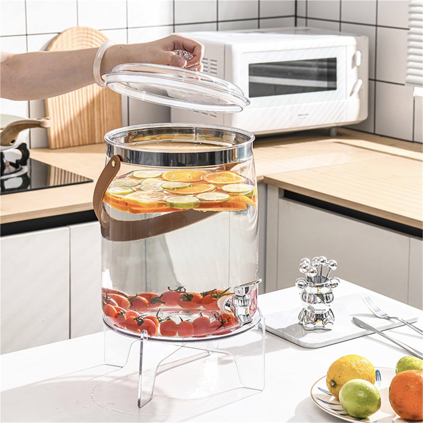 distributeurs de boissons Distributeur de boissons avec support Distributeurs de boissons en plastique avec robinet en acier inoxydable - Boissons à l'eau verre(10L)