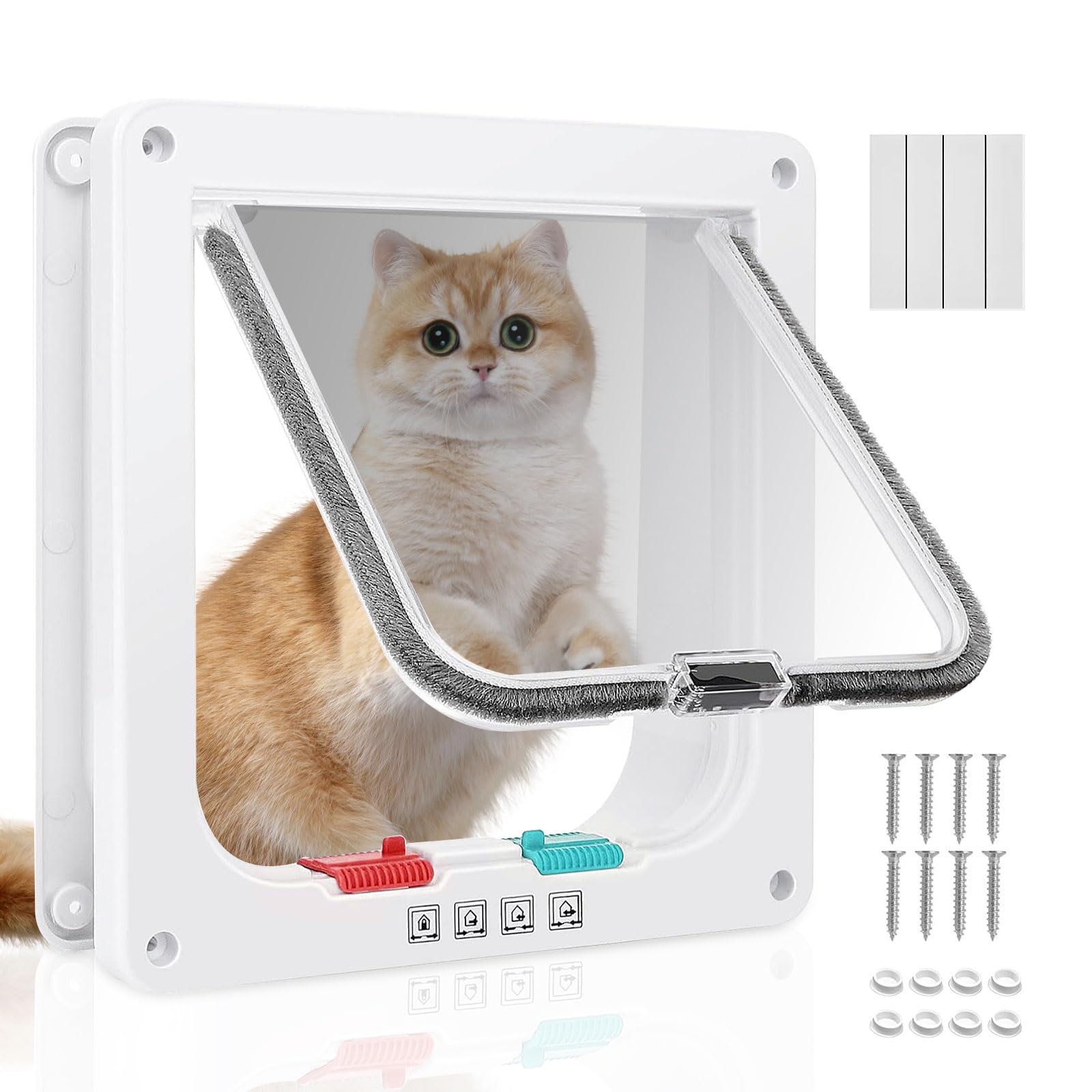 Gattaiola In ABS Con Chiusura A 4 Vie Per Gatti – Porta Per Animali Da Interno/Esterno, Facile Da Installare Su Porte, Finestre E Pareti (Taglia S)