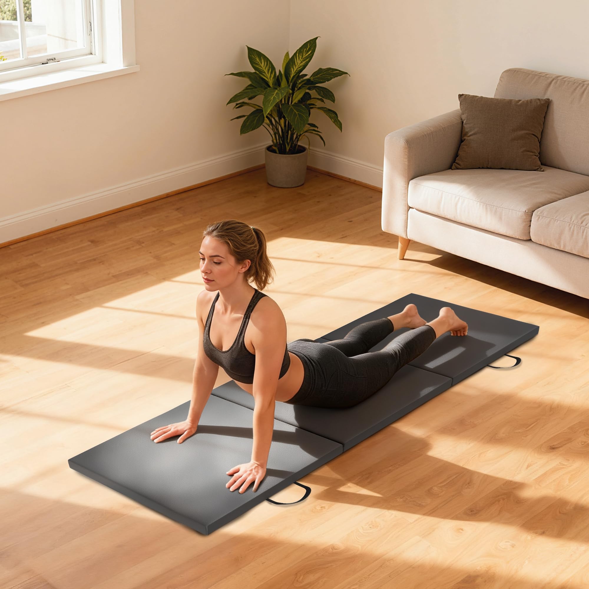 HOMCOM Tapis de gymnastique pliable, tapis gymnastique épais, 180 x 60 x 5 cm, avec poignée, tapis de sol pour yoga, sport, fitness, pilates, revêtement synthétique