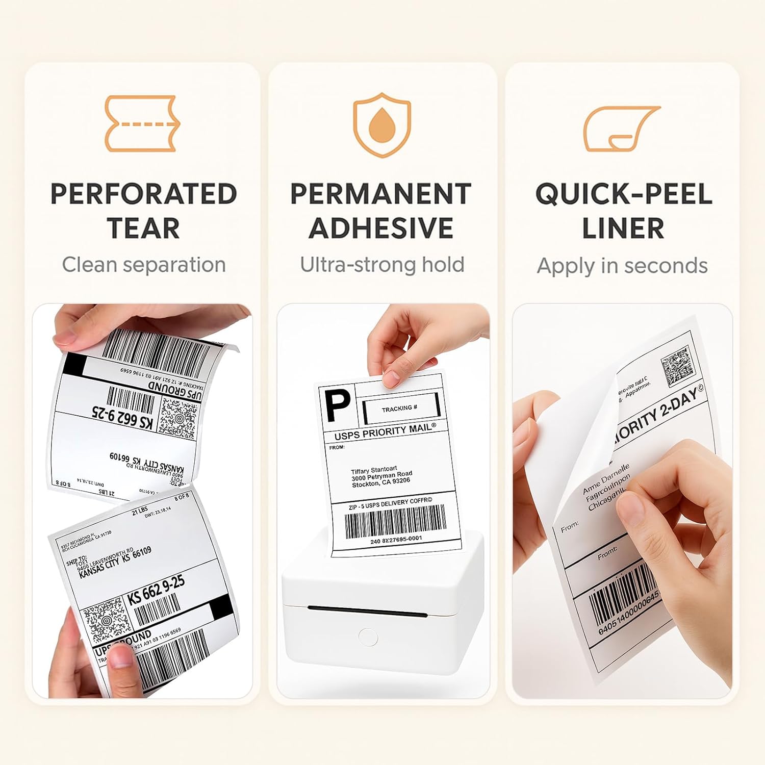 4" x 6" Direct Thermal Shipping Labels – White Self-Adhesive Labels Compatible with Zebra, Rollo, MUNBYN & Other Bluetooth Thermal Printers | 4 Stacks (500/Stack), Total 2000 Labels - Image 3