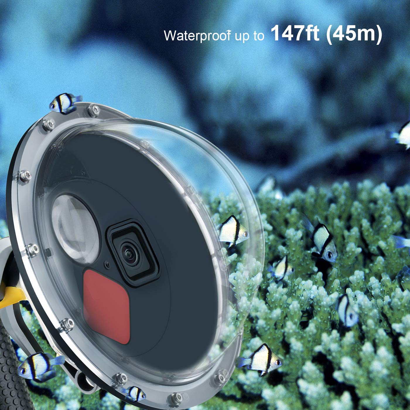 GEPULY Porta a cupola per GoPro Hero 12 11 10 9 nero, lente a cupola con custodia impermeabile subacquea, grilletto, impugnatura galleggiante, filtro rosso commutabile integrato e filtro macro HD 10x
