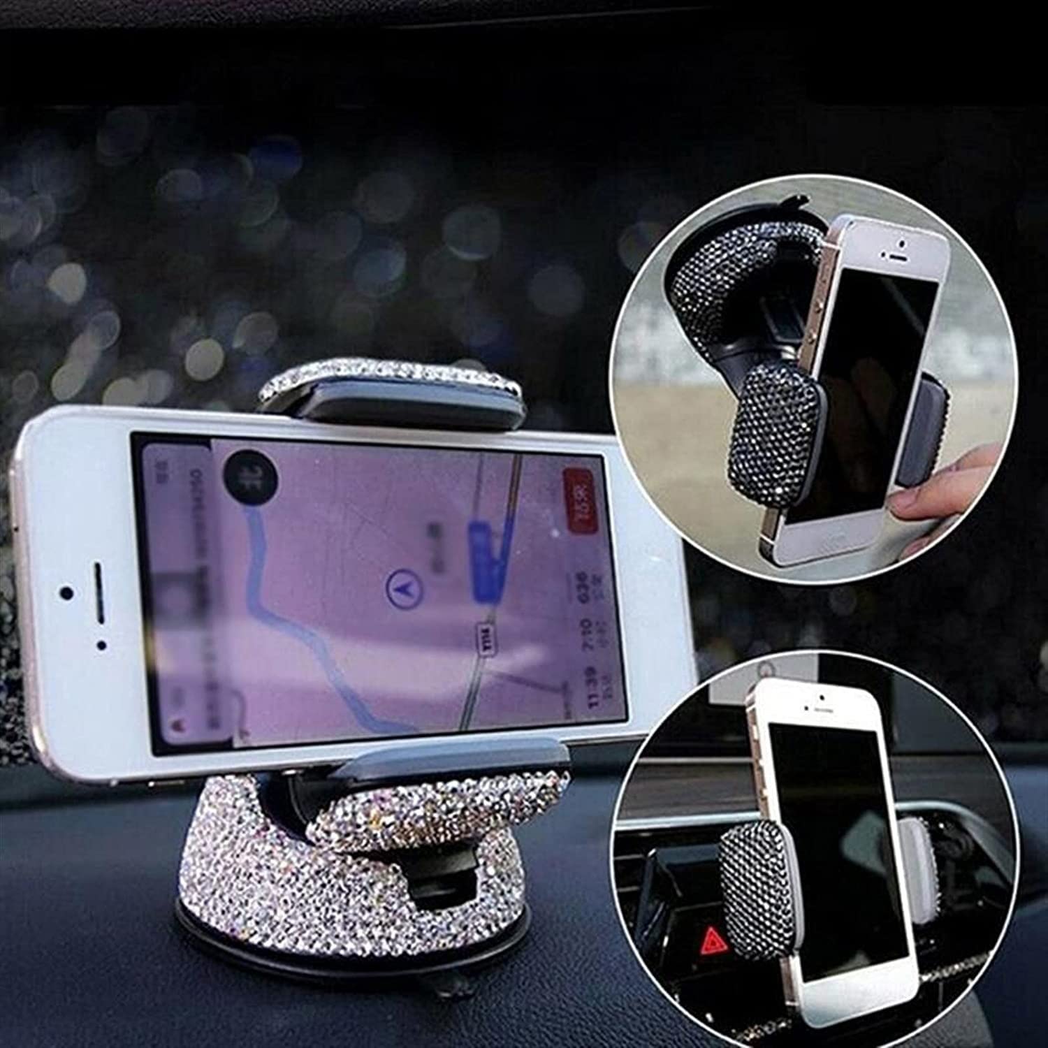 Samochodowy Uchwyt na Telefon Uniwersalny uchwyt samochodowy 3 w 1 błyszczące cyrkonie przyssawka do montażu na desce rozdzielczej klips do otworu wentylacyjnego Auto stojak na telefon Uchwyt na Telef