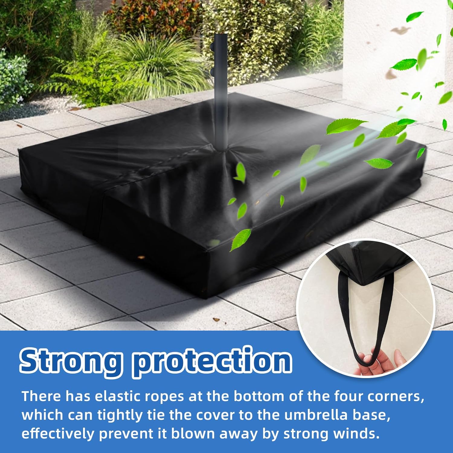 Patio Umbrella Base Cover for Outdoor Umbrellas Base,Heavy Duty 600D Waterproof Anti-UV,30"L x 30"W x 5"H,Outside Square Umbrella Stand Base Covers (Black)
