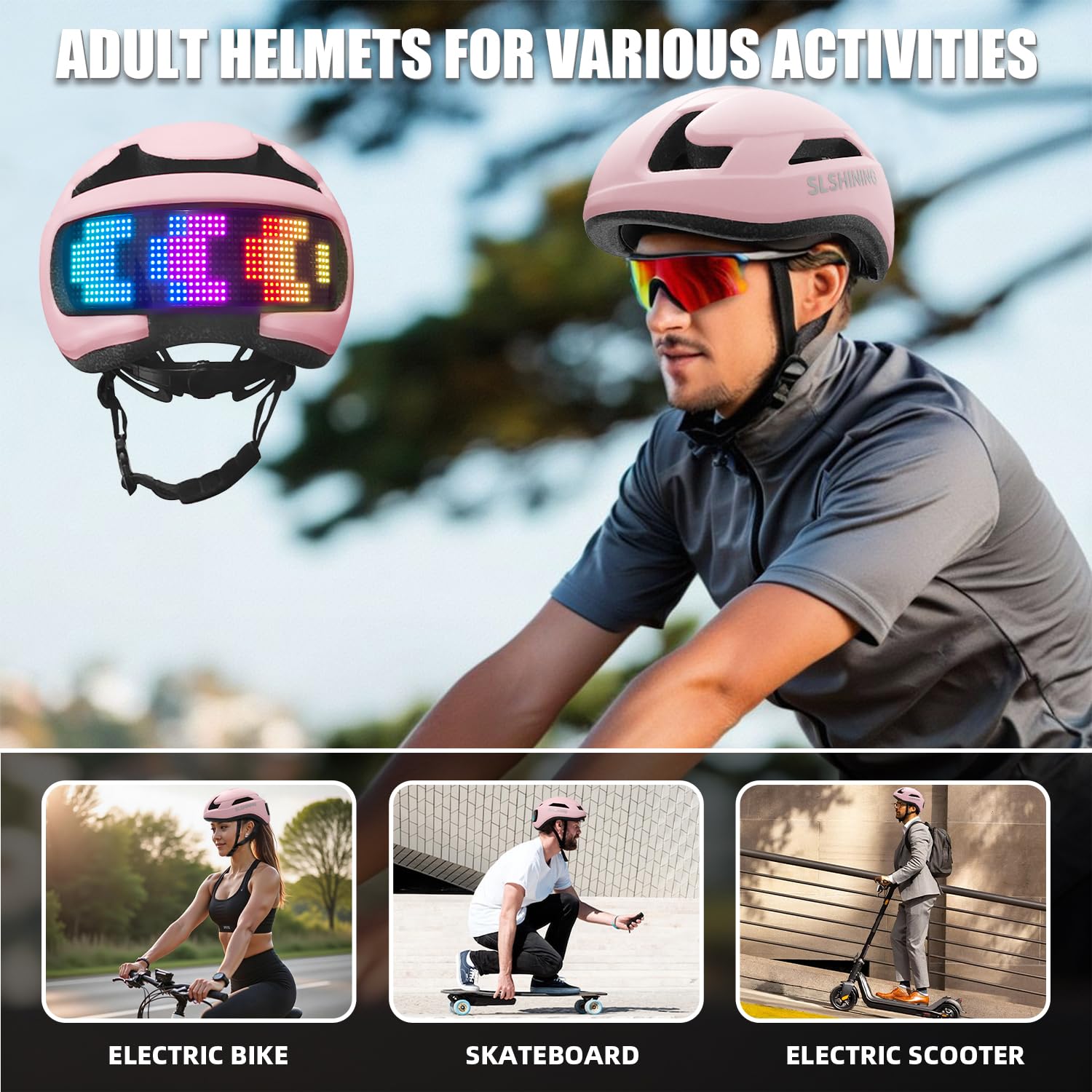 Casco de bicicleta para adultos, hombres y mujeres: casco de bicicleta inteligente con luz para bicicleta de montaña, ciclismo de carretera, scooter eléctrico, monopatín, patinaje sobre ruedas, cascos 6