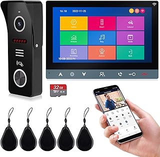 Wireless Video Intercom System, WiFi 7 Inch Monitor and 32G MicroSD Card with AHD 2MP Metal Door Camera (Wired Power), Record, 2-Way Audio, Weatherproof Video Doorbell, Tuya APP/IC Card Unlock