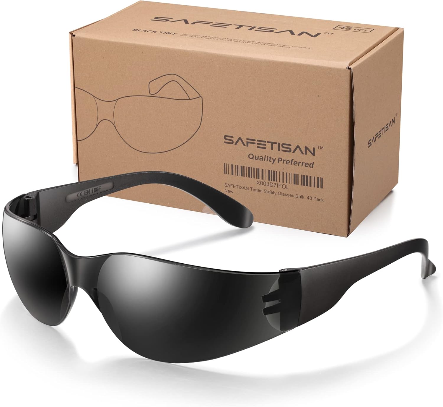 SAFETISAN Tinted Safety Glasses Bulk, 48 Pack, Protective Dark Safety