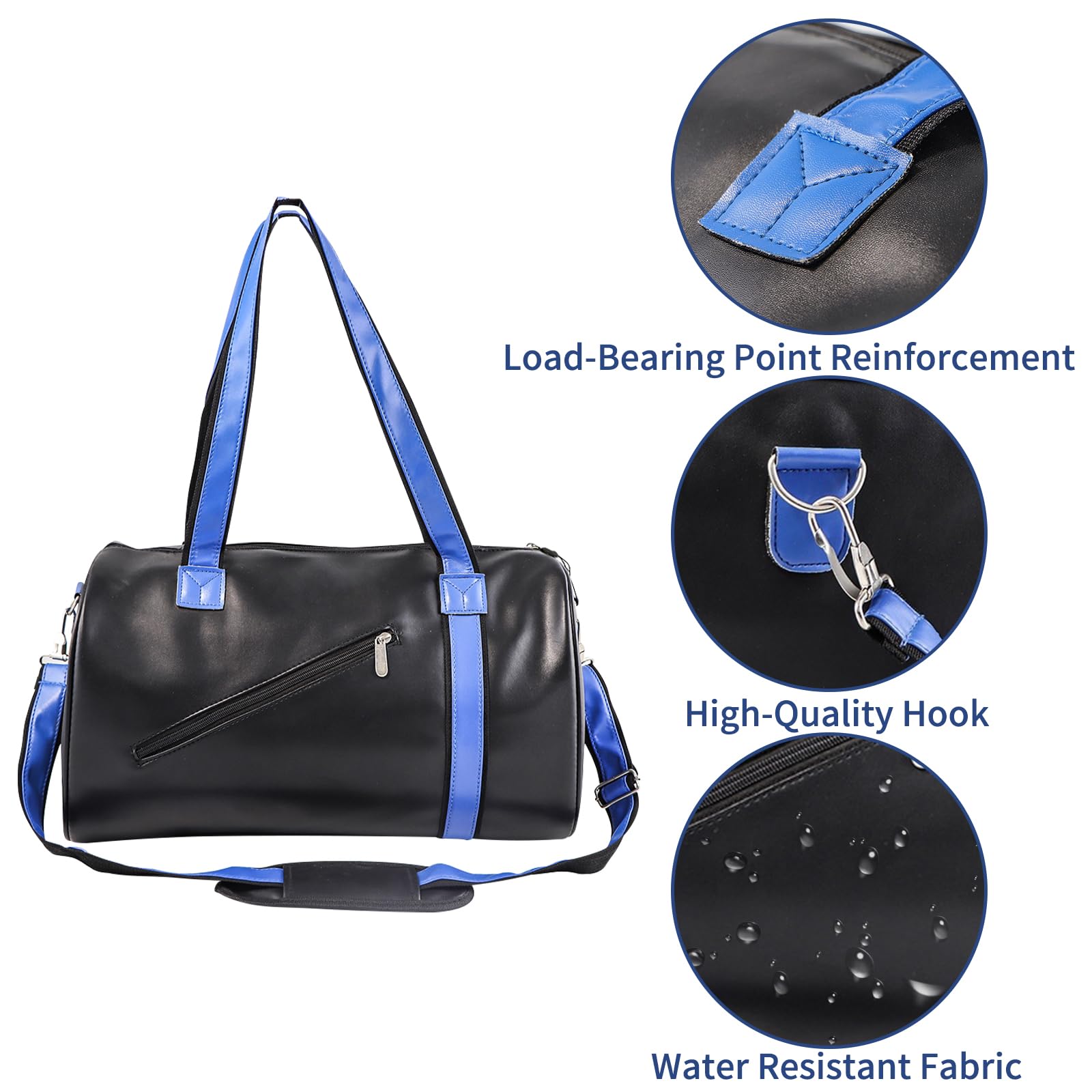 Sac de Sport pour Hommes Femmes Fitness Workout Sports Duffle Bag Cuir PU Grand Sac à Main Cylindre Crossbody Épaule Sac de Nuit pour Voyage, Affaires (Noir)