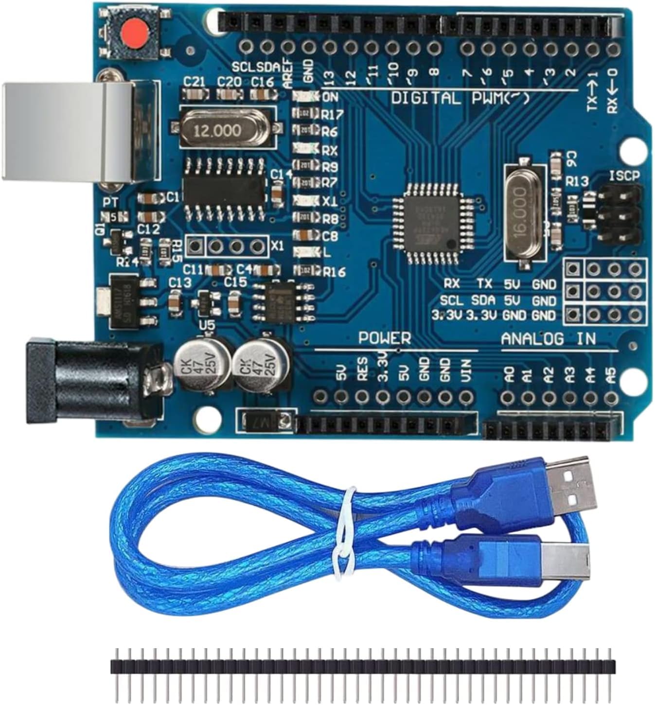 RIDEN SMD UNO R3 Board ATmega328P with CH340G Chip Compatible with Arduino UNO R3 Mega 2560 Nano Robot for Arduino IDE AVR MCU Learner K53,with Straight Pin Header and USB Cable-picture-24
