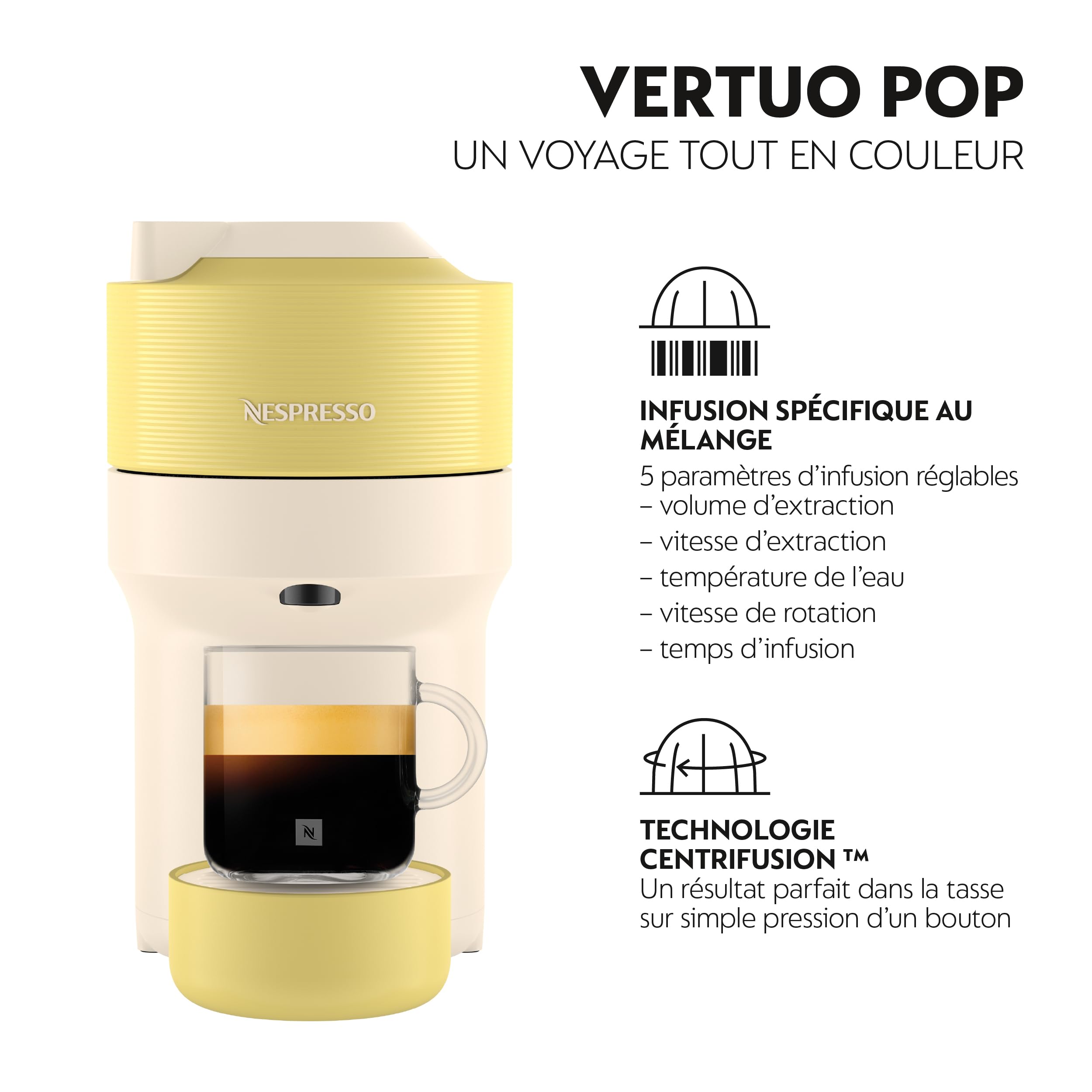 De'Longhi Nespresso Vertuo Pop - Machine à Café en Capsules, Technologie Centrifusion, 4 Tailles de Tasse, Set de 12 Capsules Inclus, Jaune Pastel (ENV90.LE)