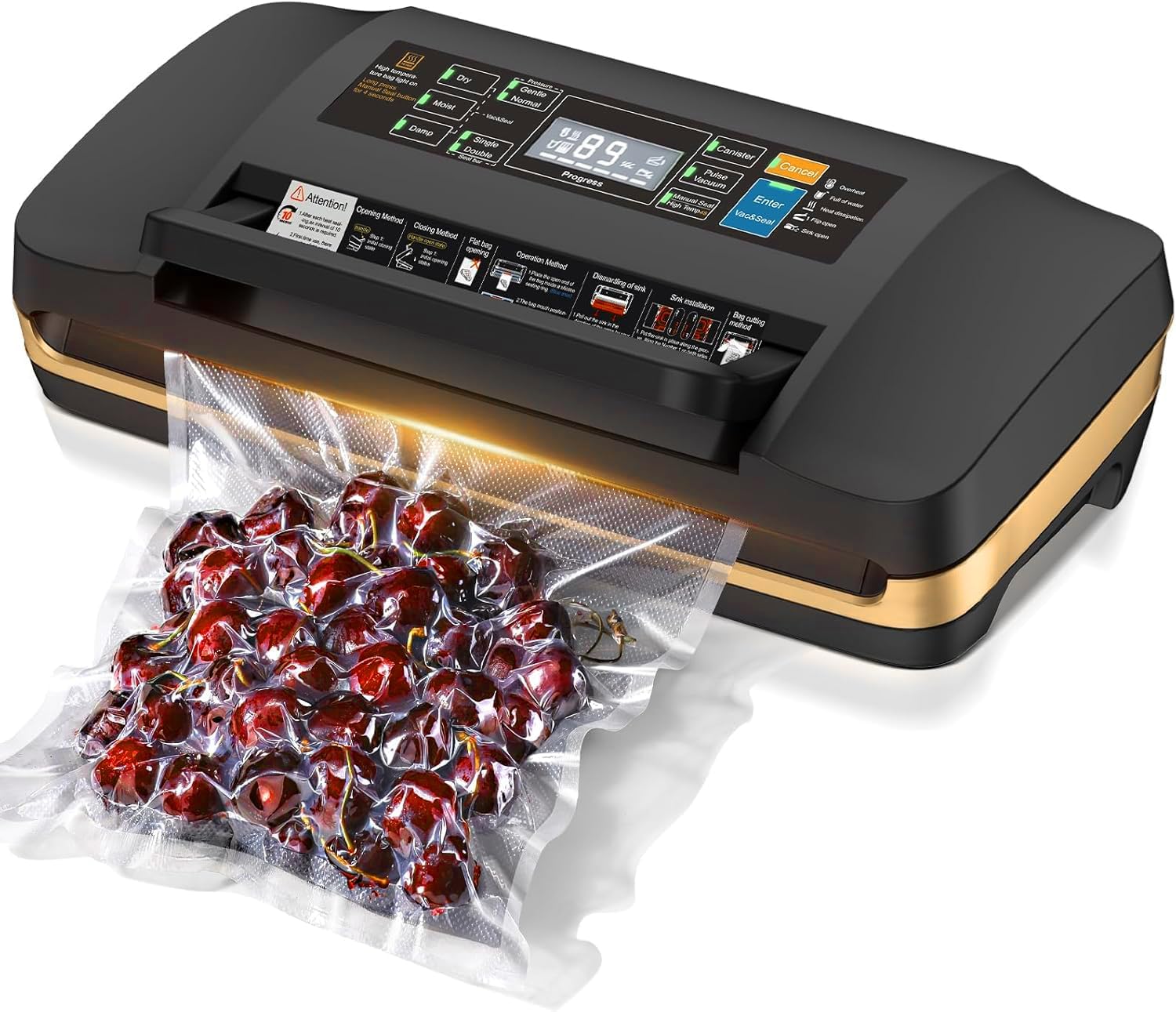 Photo 1 of Vacuum Sealer Machine, Updated Powerful 95KPa Commercial Food Saver with Double Seal for 2X Strength, Built-in Cutter, Bags Storage & Easy-Lock Handle, Includes Free Bags (1 Roll + 10 Pre-cut) Black