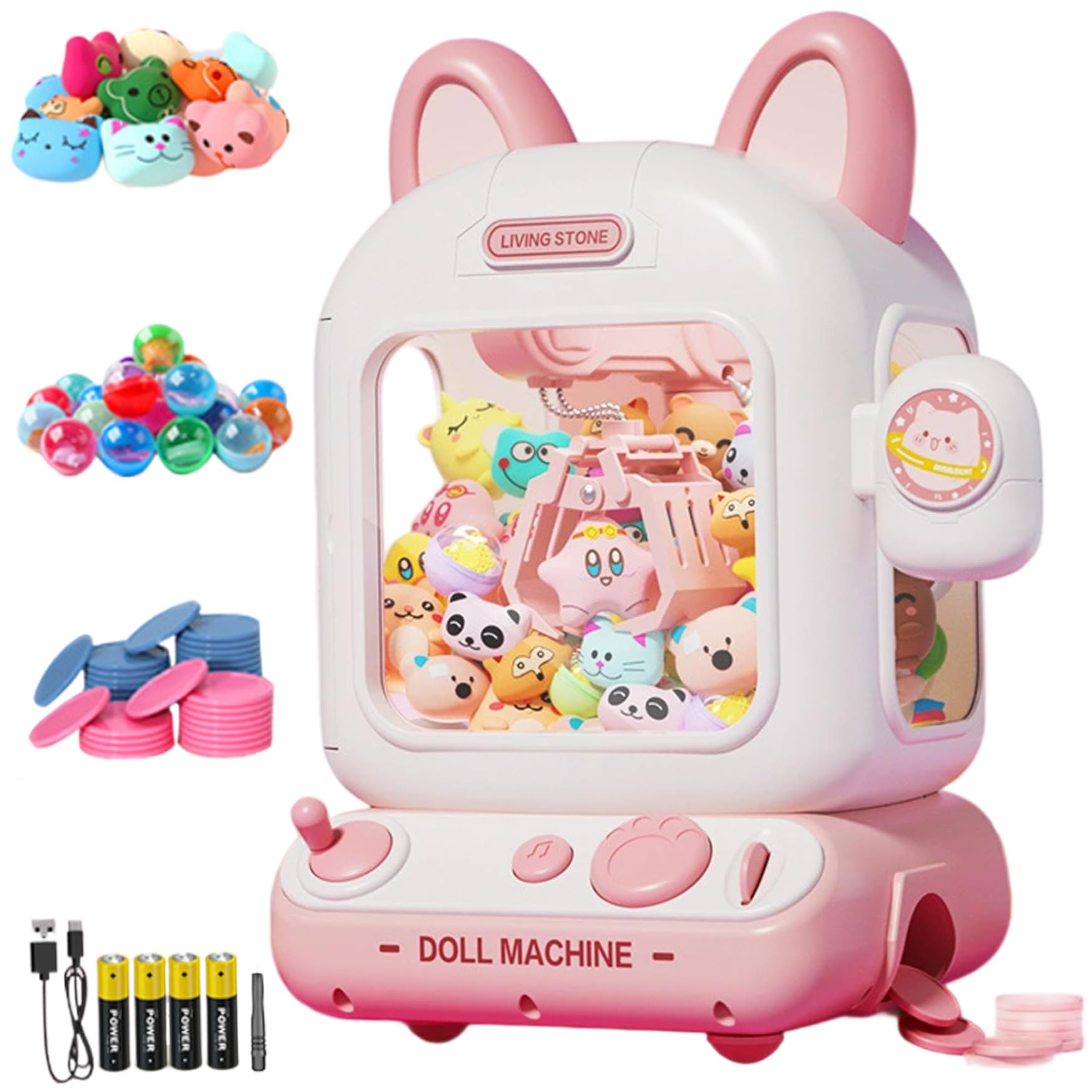 Macchina Artigli per Bambini, Macchina Artigli per Bambini con Luce e Musica, Mini Distributore Automatico con 10 Muppet, 10 Uova a Sorpresa e 12 Monete da Gioco, Giocattolo per a Batteria/U
