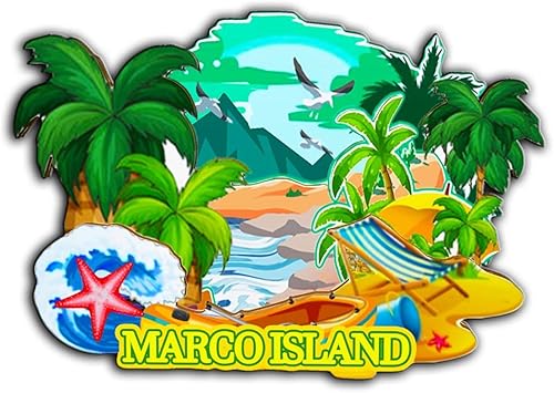 Marco Island Florida USA imán de madera para nevera, monumentos 3D, recuerdos coleccionables, decoración hecha a mano -2689