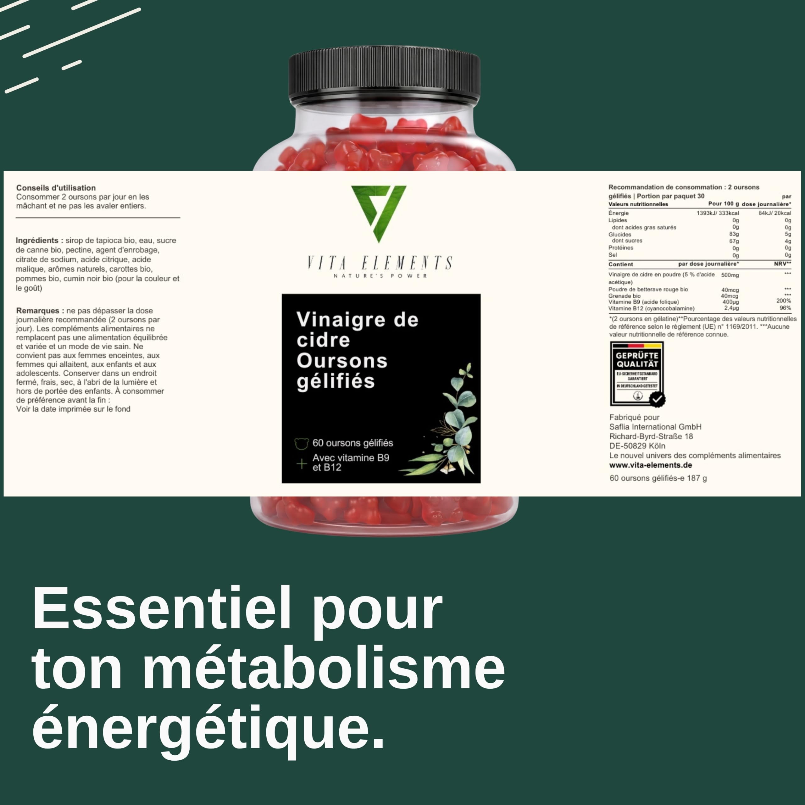 Vita Elements Gommes au Vinaigre de Cidre - 60 unités - Lot de 3
