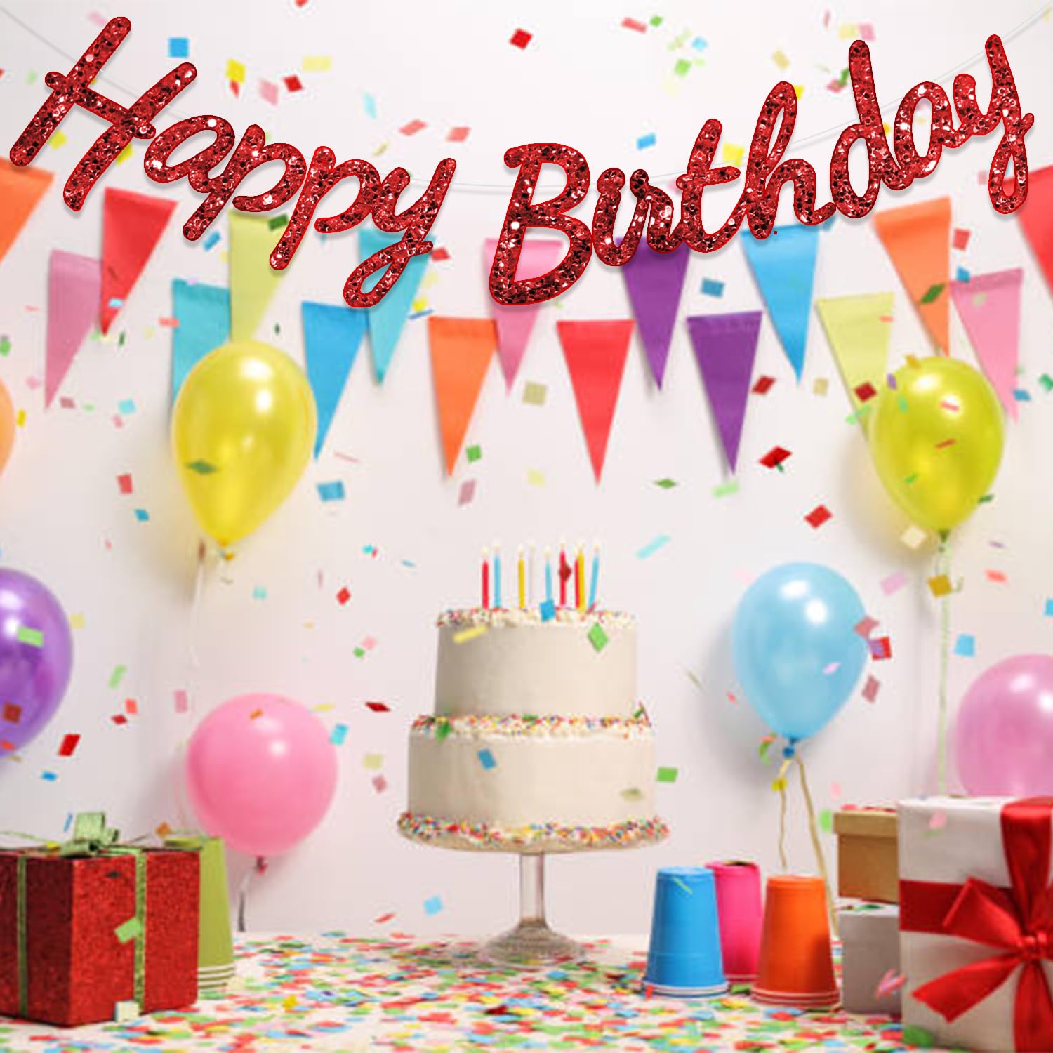 Red Glitter Birthday Banner - Sparkle Party Decor -3