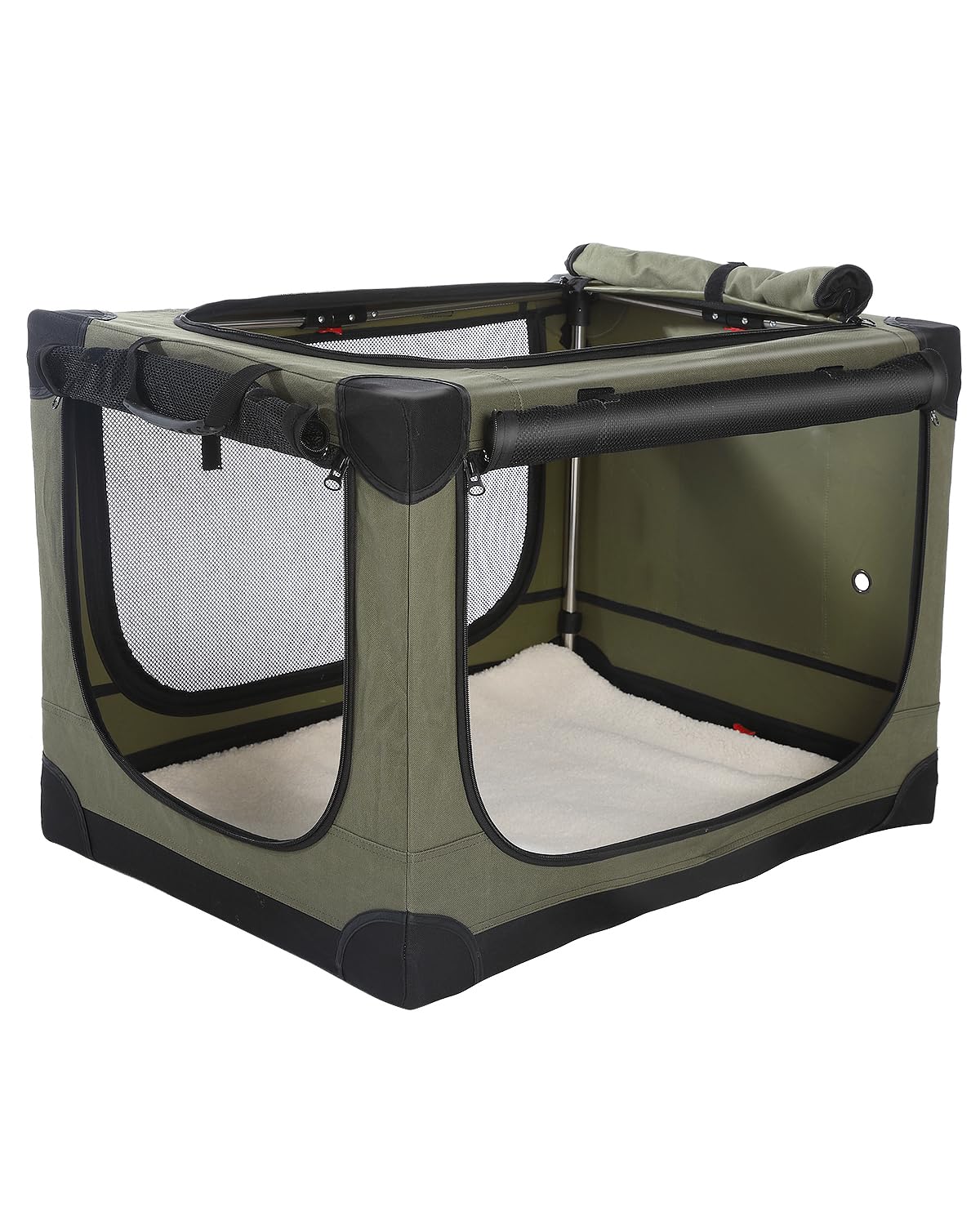 Photo 1 of **FACTORY SEALED**  33 x 25 x 25 Inch Collapsible Soft Dog Crate for Dogs Up to 70 lbs, Portable Travel Pet Kennel with 4 Zip Doors, Foldable Indoor Outdoor Crate with Mat, Carry Bag, Green