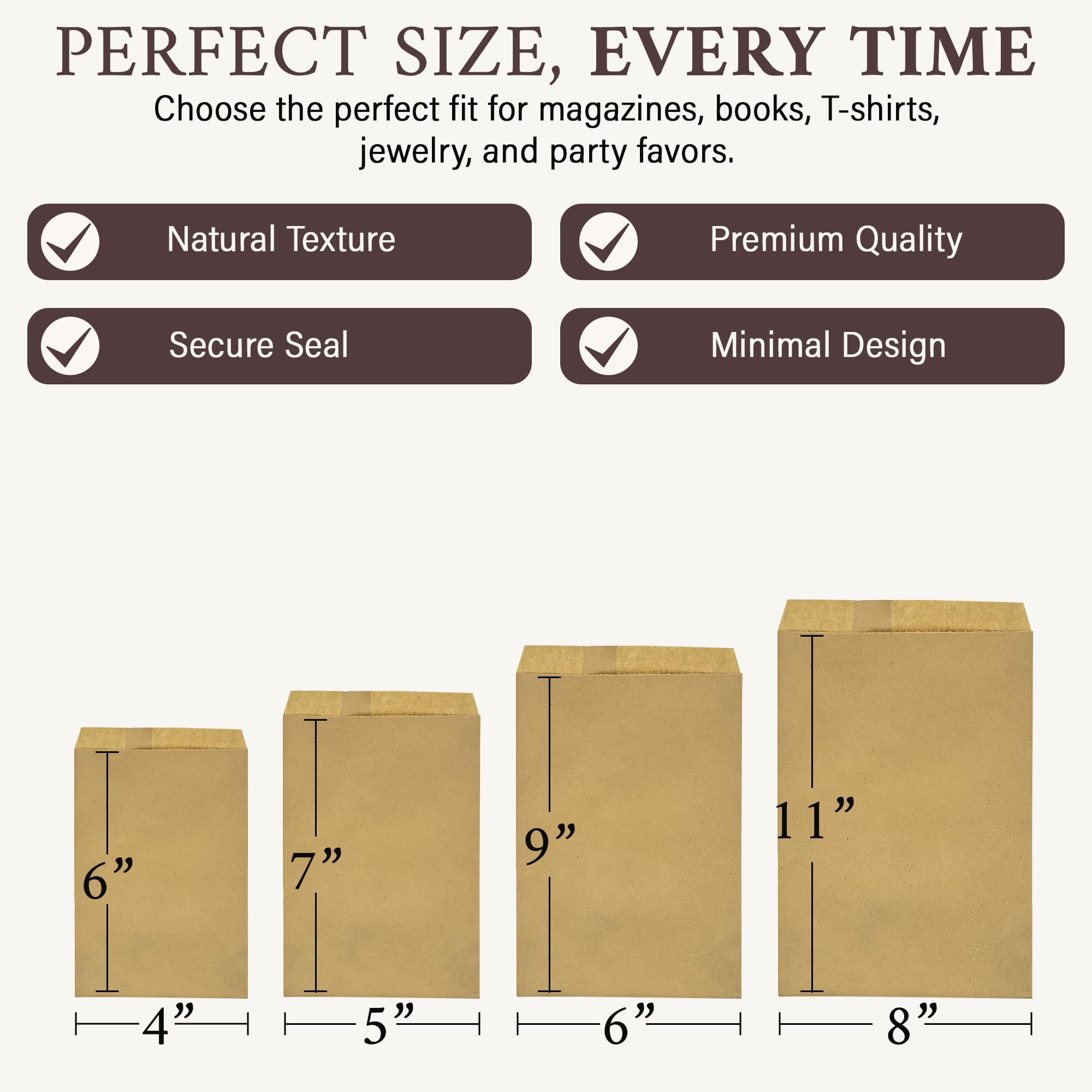 RJ Displays Lot de 100 sachets en papier kraft marron 12,7 x 19,1 cm