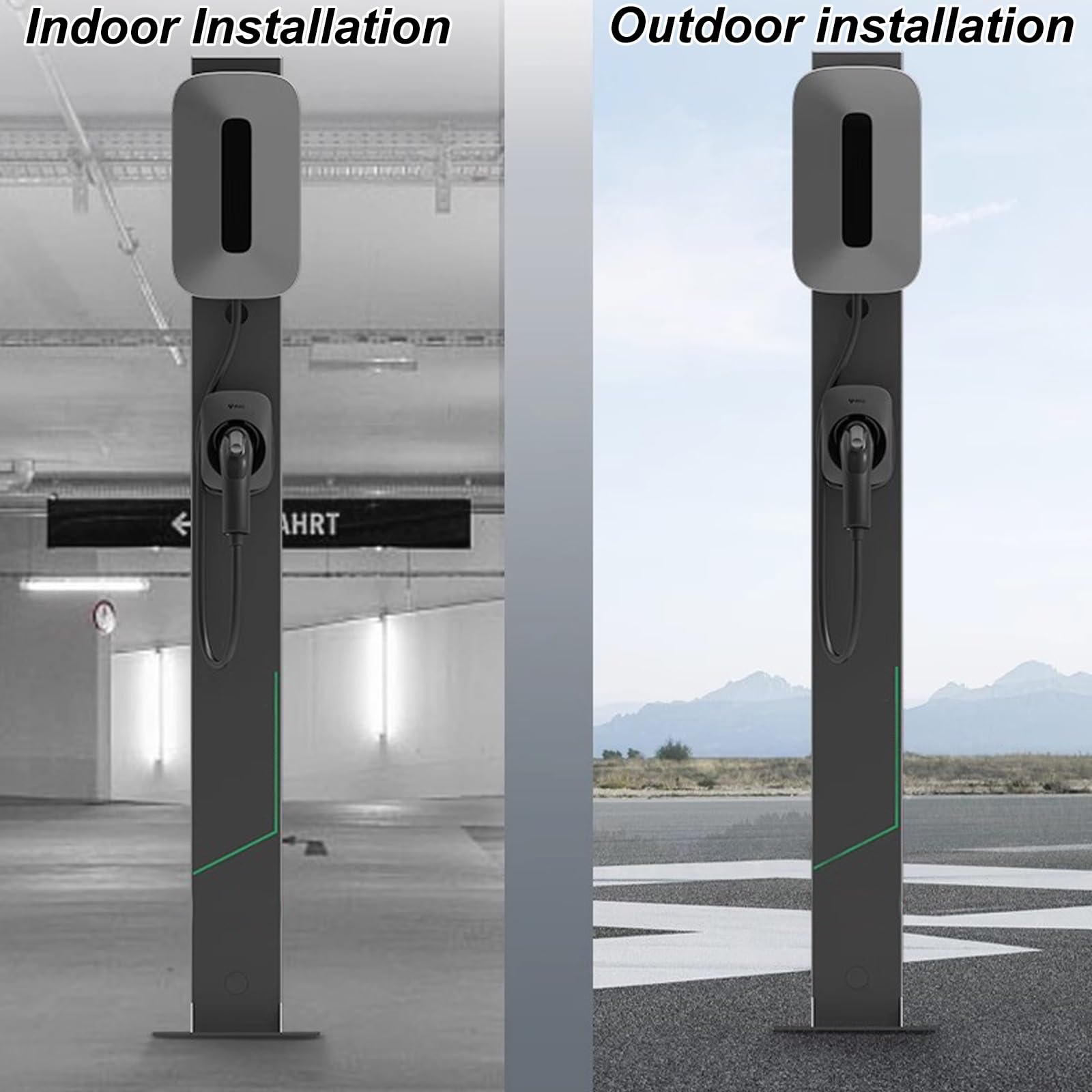 Stazione di ricarica EV montata su piedistallo da esterno, caricabatterie EV facile da installare con accessori, foro riservato, compatibile con la maggior parte dei veicoli elettrici e delle stazioni
