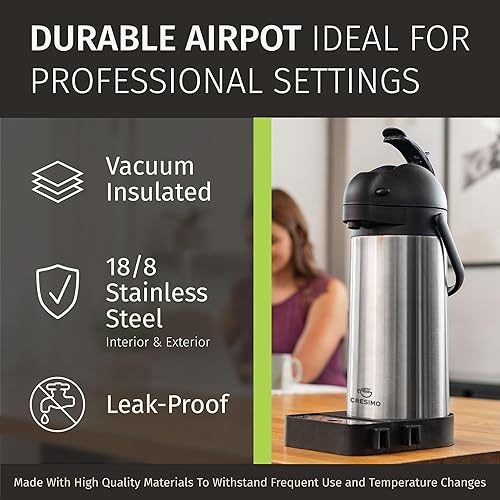 Miniatura 48 de Jarra térmica para café Airpot de 74 oz, mantiene el café caliente durante 12 horas y frío durante 24 horas, termo de café de acero inoxidable