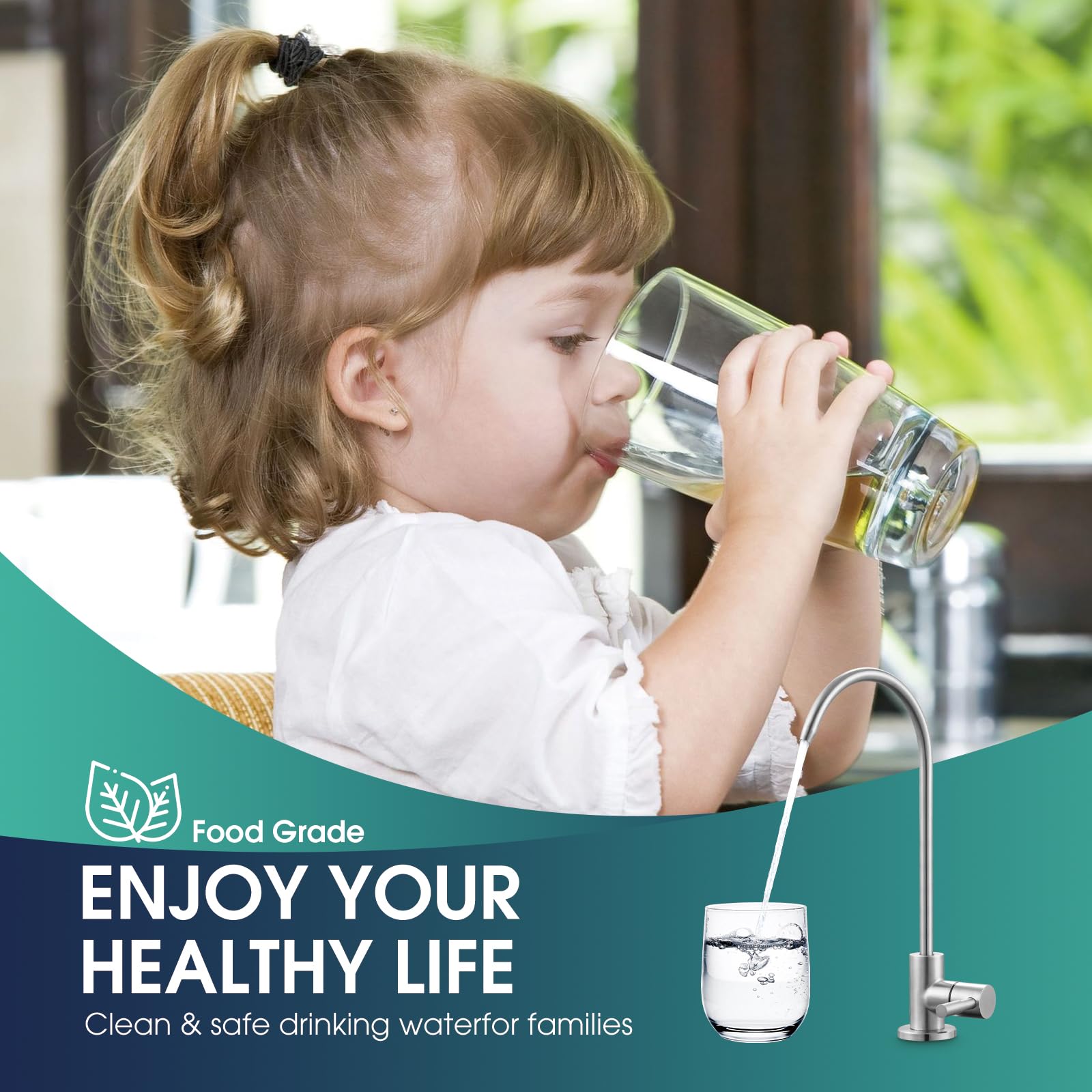 Grifo de agua potable de níquel cepillado SUS304 de acero inoxidable para cocina, grifo de filtro de agua de ósmosis inversa sin plomo
