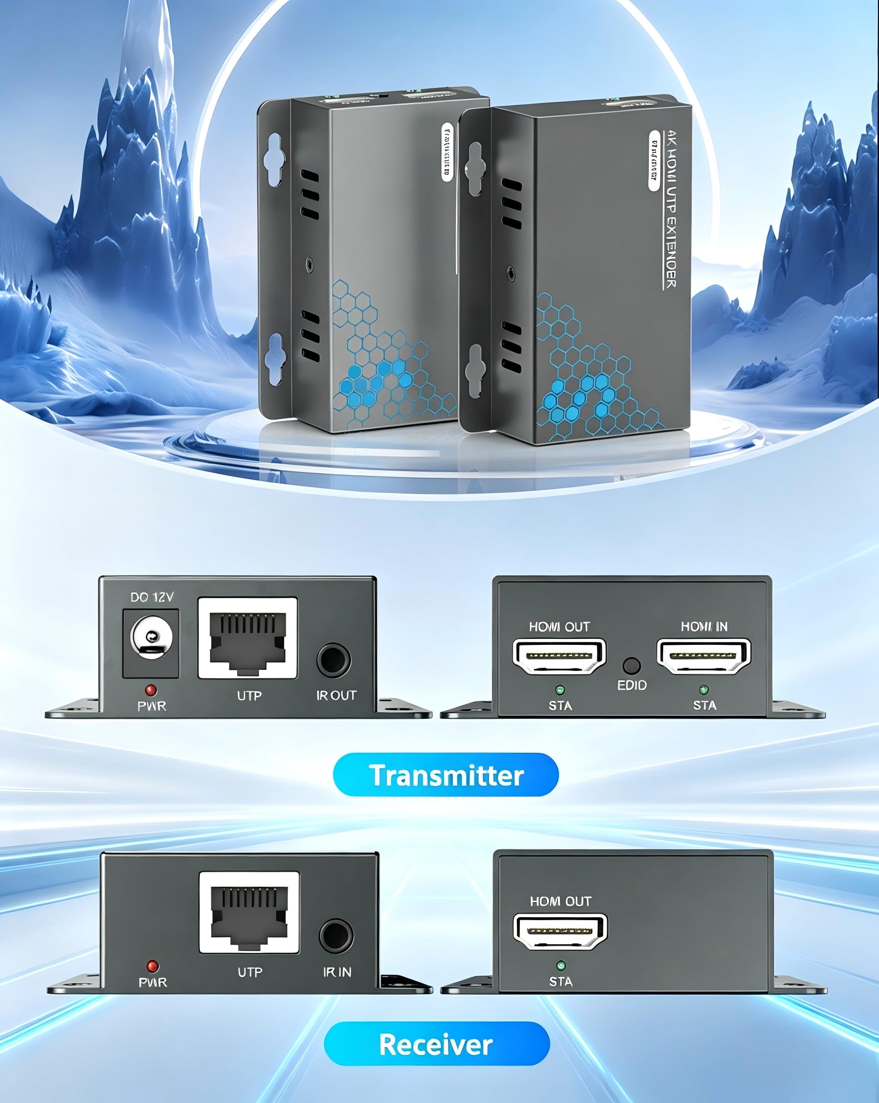 Extender HDMI 4K@30Hz su CAT6/CAT7, Prolunga HDMI tramite LAN 40m | con EDID e POC，Funzione IR e HDMI Loop Out, Plug & Play per Home Cinema, Ufficio, Sala Conferenze, Scuola e Digital Signage