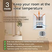 Vista 9 de Electric Wall Heater for Indoor Use, 120V Wall Heater with Thermostat and Remote, 3 Heating Modes, 9H Timer, Child Lock, Overheat Protection