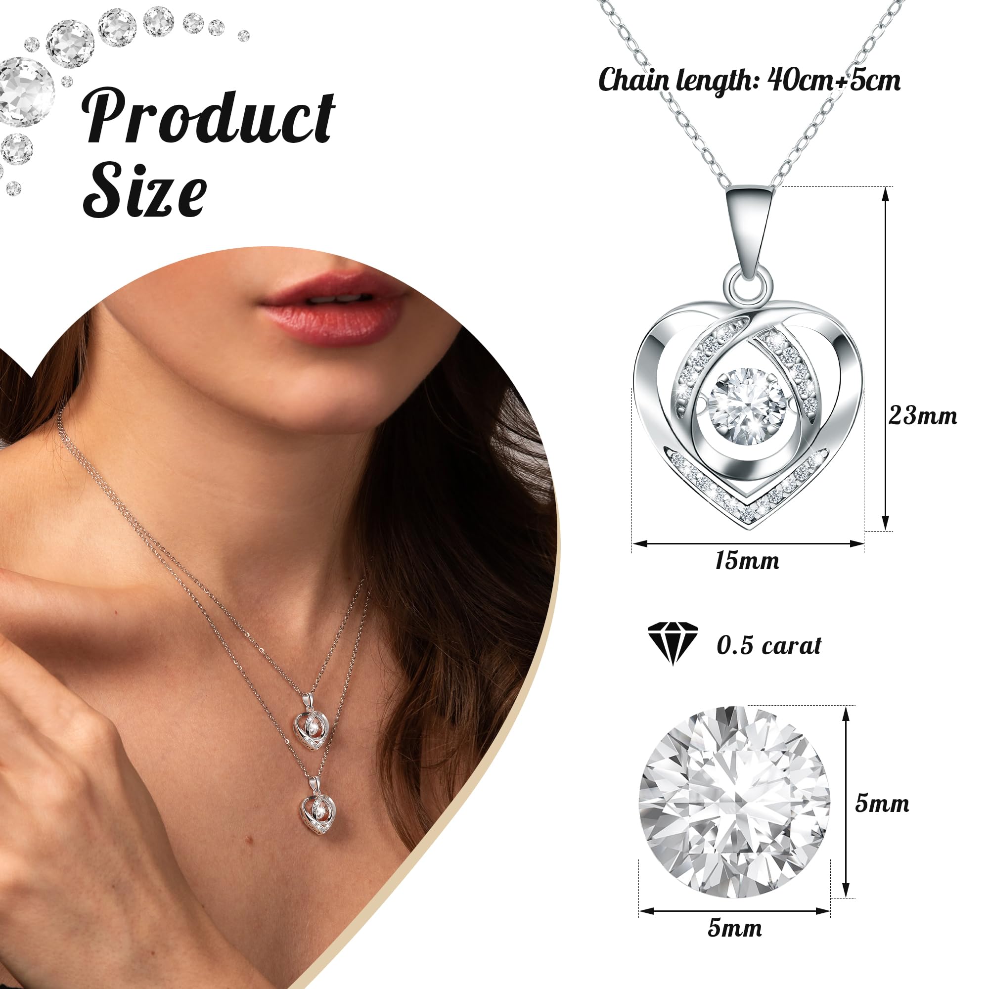 Bistfy Collana Donna 925 Argento Sterling con Ciondolo e 4C Moissanite Collana Argento per Donne Mamma Moglie Fidanzata Regali