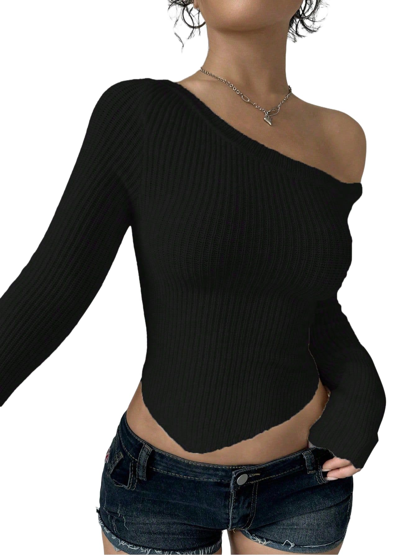 SISKIN Off The Shoulder Sweater for Women Sexy Knit Cropped Pullover Lightweight Sweaters for Women Trendy