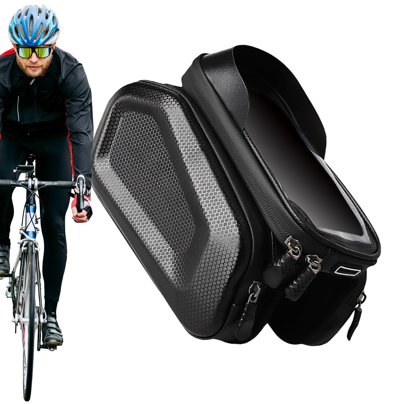 Borsa per biciclette a tubo superiore, supporto per telefono per biciclette - Borsa del telaio anteriore del tubo superiore - Schermo tocco-screen per ciclismo in bici impermeabile con copertura di pi