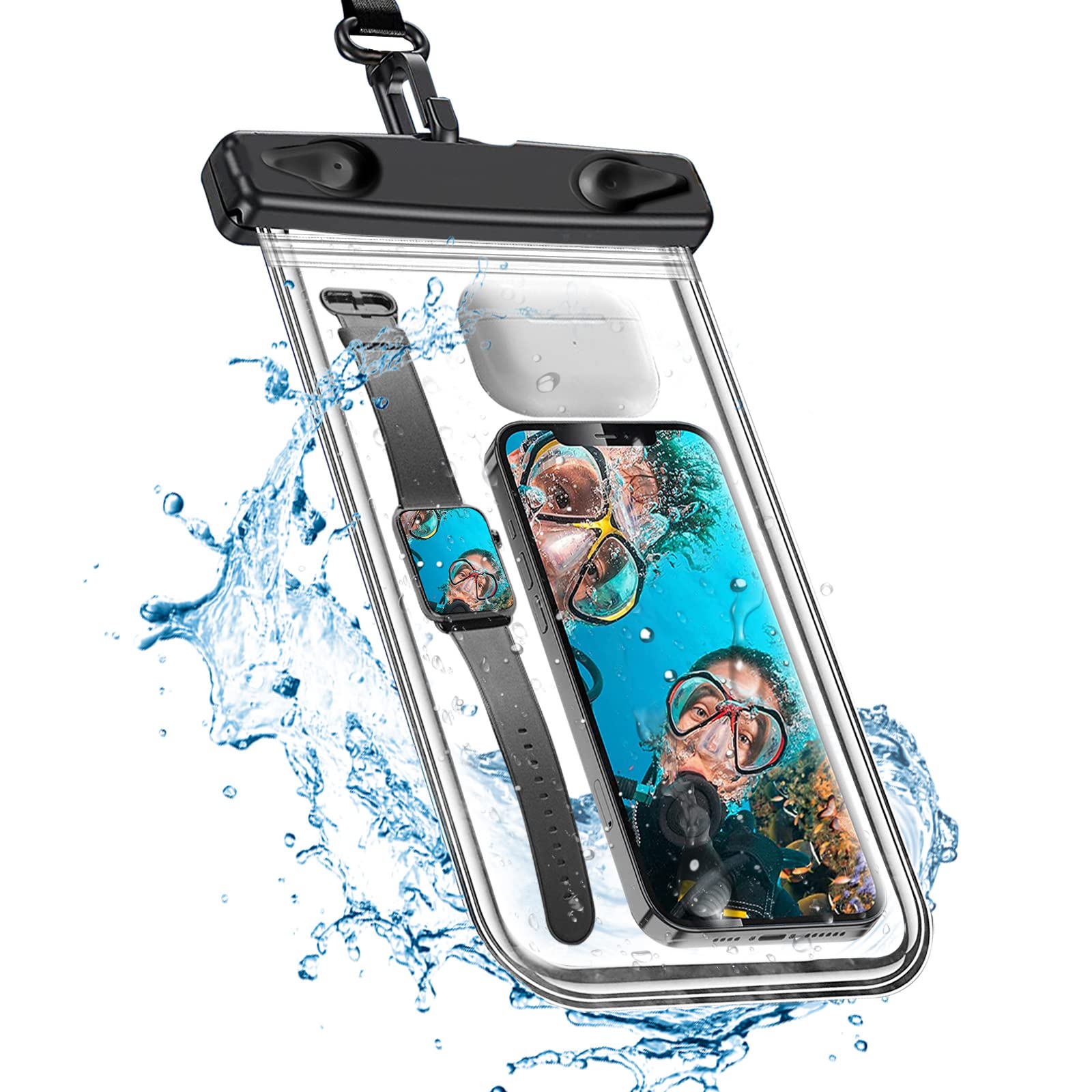 Universal Waterproof Phone Pouch with Lanyard, Waterproof Phone Case Dry Bag Underwater for iPhone 13 Pro Max 12 Pro Max 11 X XR Samsung S22 Ultra S10 A53 Huawei P30 Pro up to 7'' Transparent (1 Pack)