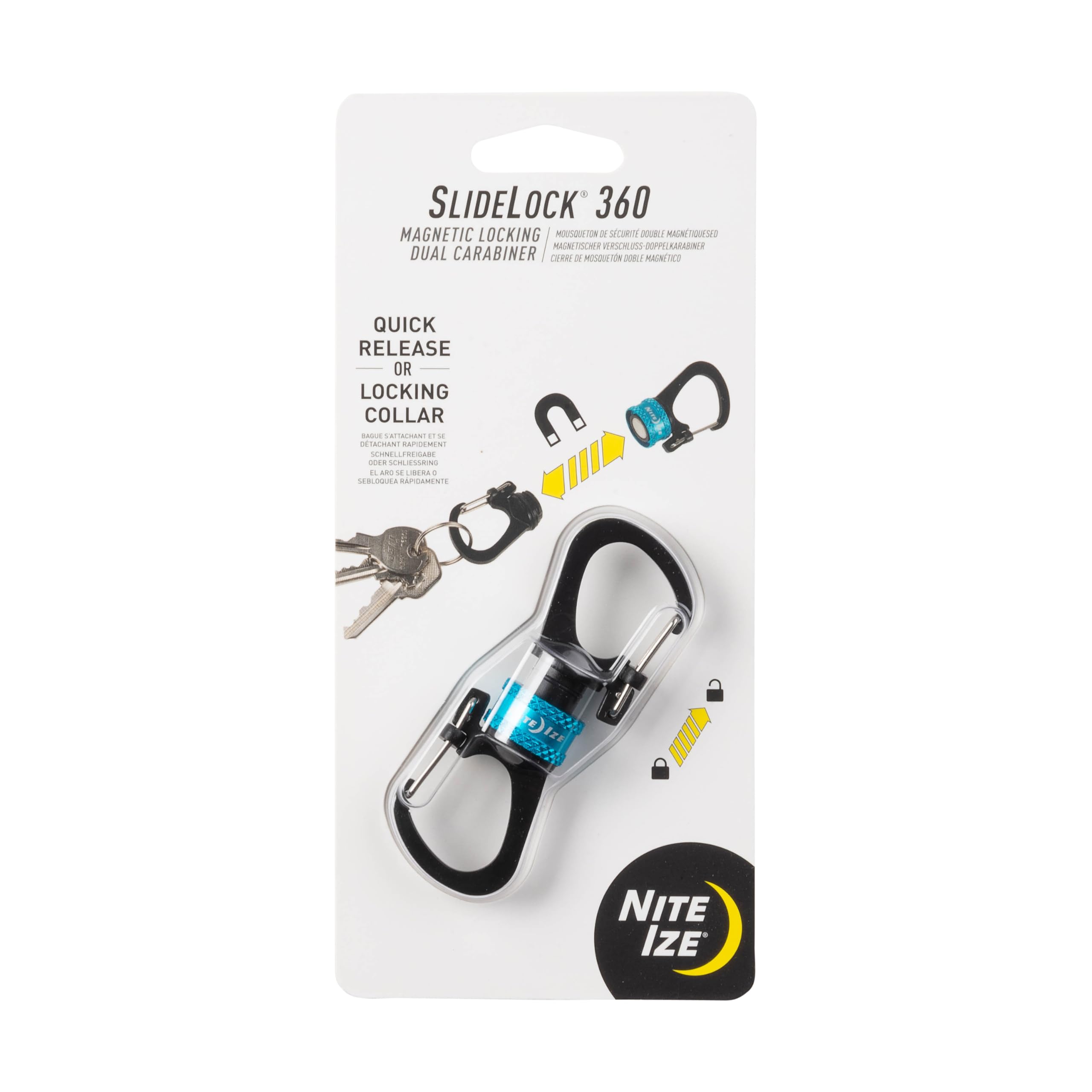 Nite Ize MSBL-03-R7 SlideLock 360° Magnetic Locking Dual Carabiner, Blue