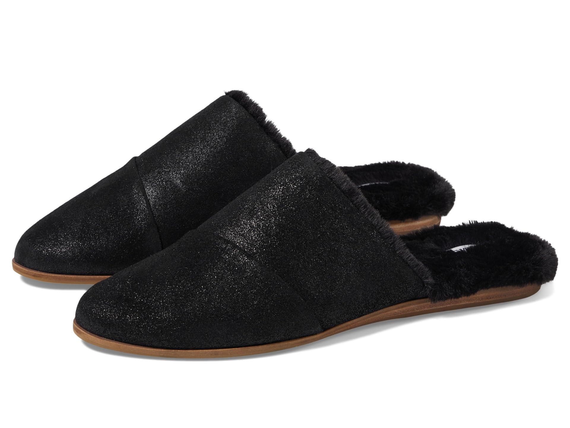 TOMS Women's Jade Mule, Black Metallic Suede/Faux Fur, 4.5 UK
