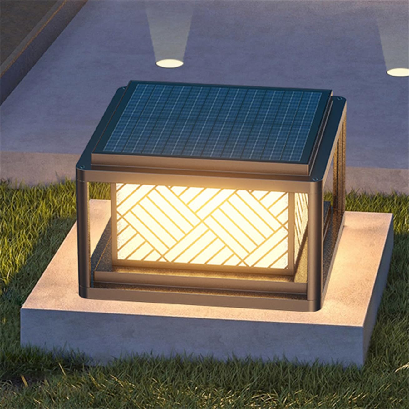 Nowoczesna lampa słupkowa ze stali nierdzewnej, lampa solarna LED do ogrodzenia, tarasu lub ogrodu, wodoodporna IP54, żarówka E26 (1 sztuka), idealna do dekoracji ogrodu i tarasu.