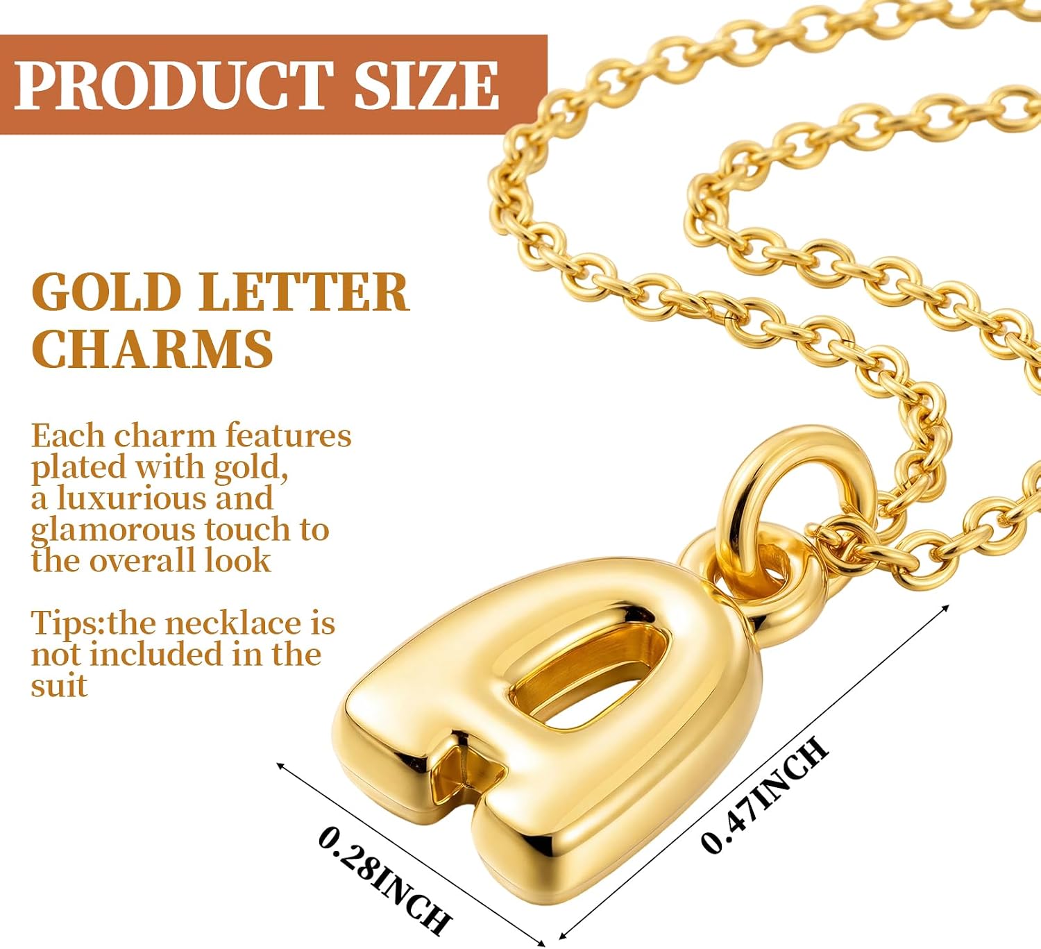 Tondiamo Gold Bubble Letter Charms A-Z Alphabet