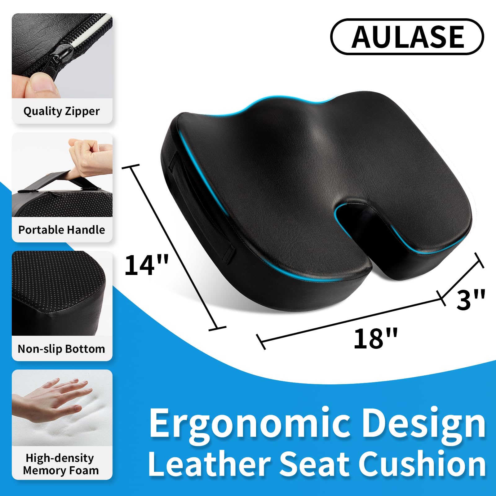 Lussuoso cuscino da seduta, in memory foam spesso 7,6 cm, per alleviare la pressione, sciatica, dolore al coccige e sollievo dal mal di schiena, multiuso per candeggina, auto, giochi, sedia da
