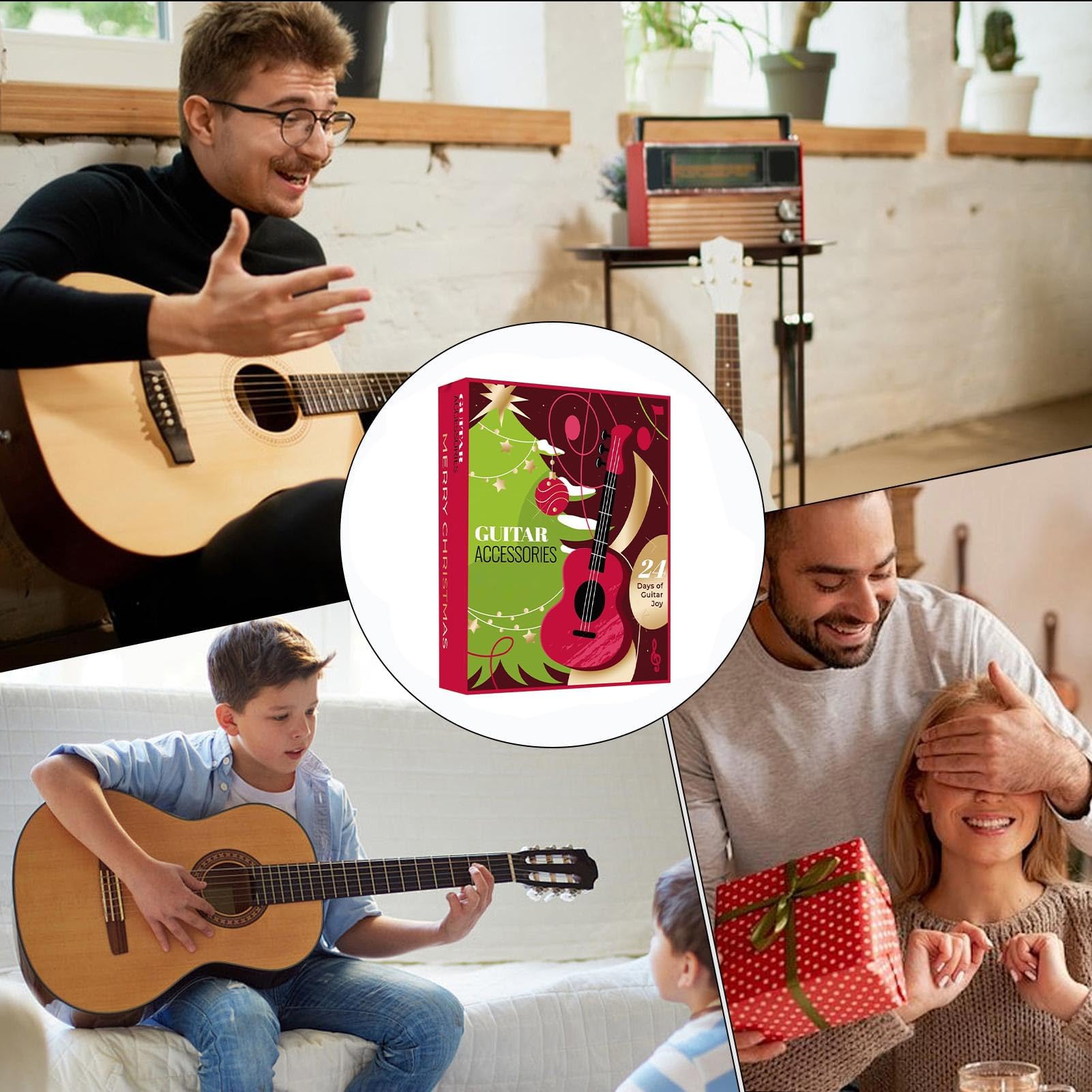 Kalendarze adwentowe z kostkami do gitary 2025, świąteczny kalendarz do odliczania muzyki z uroczymi akcesoriami gitarowymi, prezent dla gitarzysty, basu, miłośników ukulele