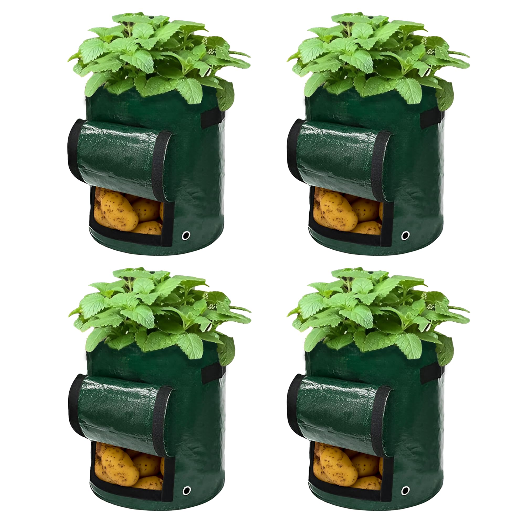 4 Planter Grow Bags 7 Gallons, 28L Capacity, With Drainage Holes, Carry Handles, Hook n Loop Open Compartment, Heavy Duty