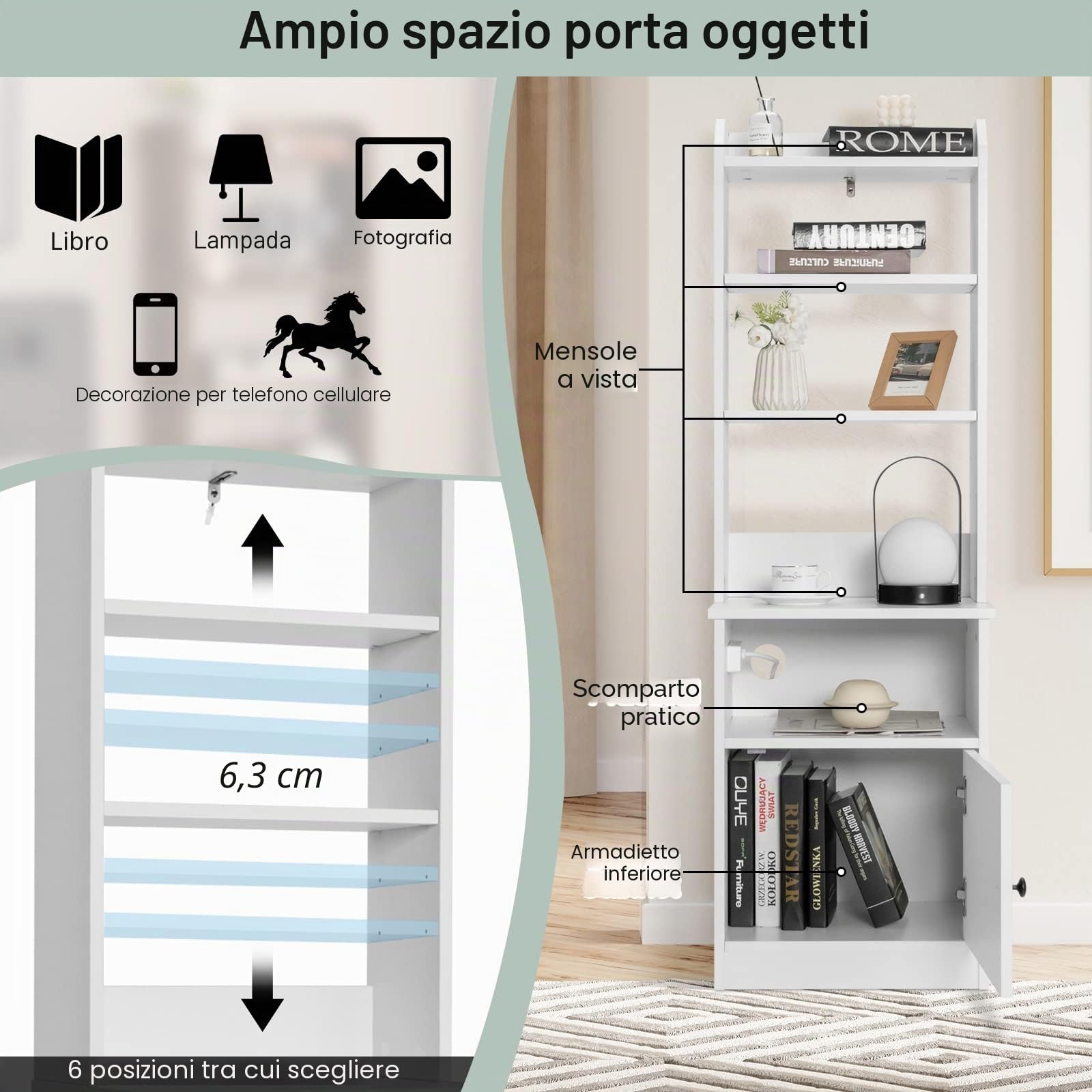 GIANTEX Comodino alto con stazione di ricarica, tavolino da notte con ripiani regolabili e armadi e prese e porte USB, mobile di immagazzinaggio libreria tavolino per camera da letto ufficio soggiorno