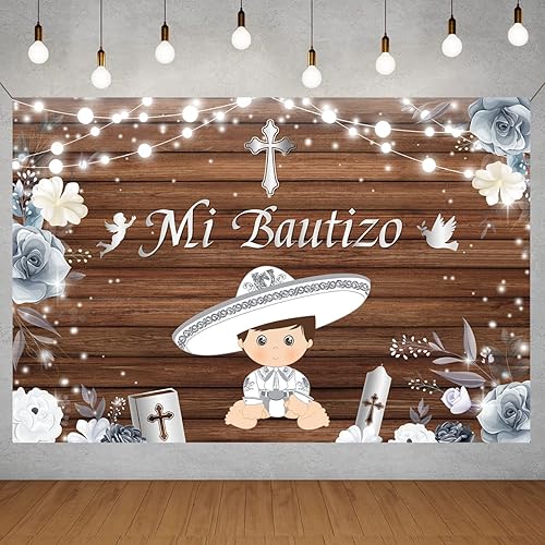 Mi Bautizo - Telón de fondo para decoración de fiesta de bautizo suministros de primera comunión para bautizo revelación de género baby shower niño