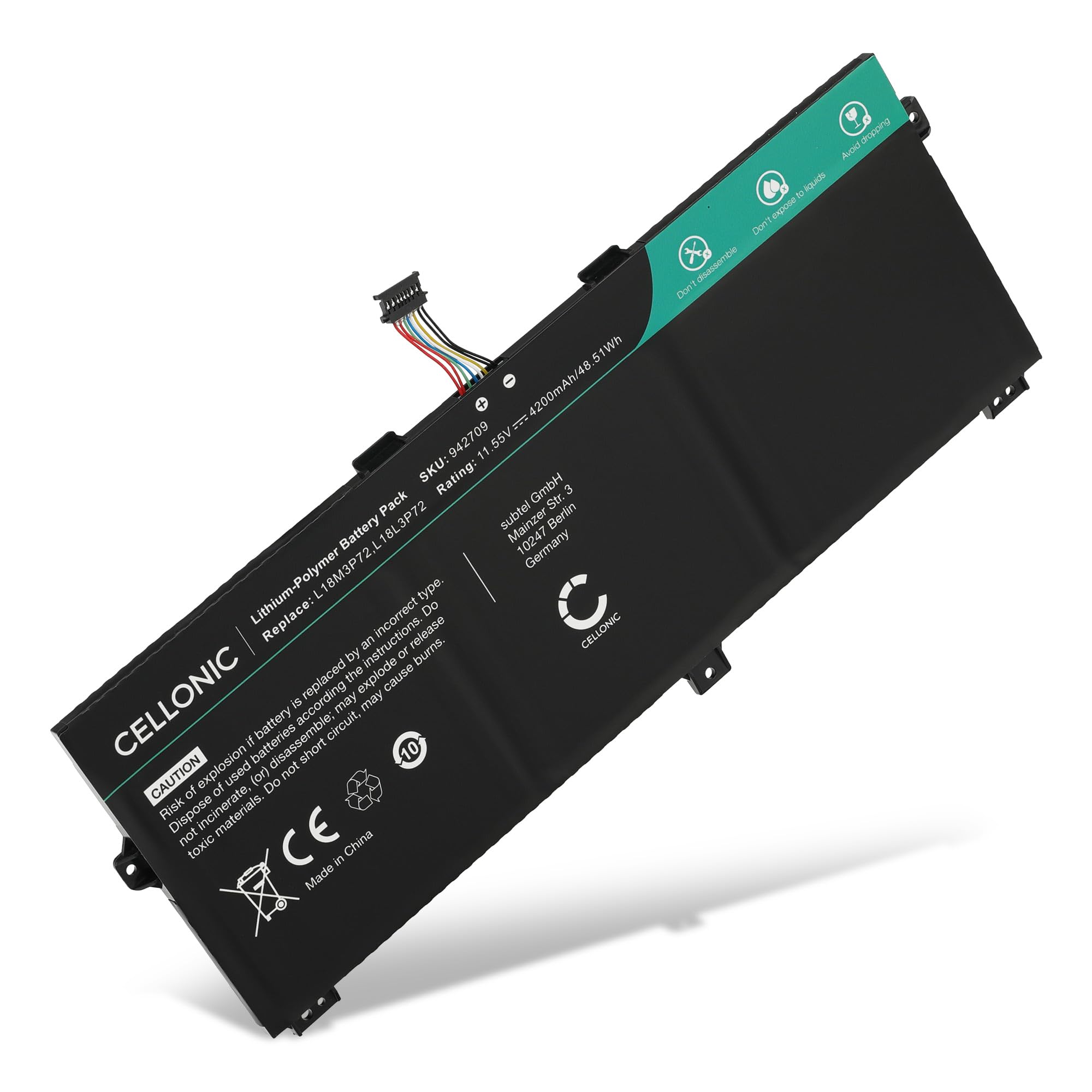 CELLONIC Bateria kompatybilna z Lenovo ThinkPad X13 Yoga, X390 Yoga, kompatybilna z Lenovo 5B10W13927, 5B10W13928, L18L3P72 4200mAh 11,55V