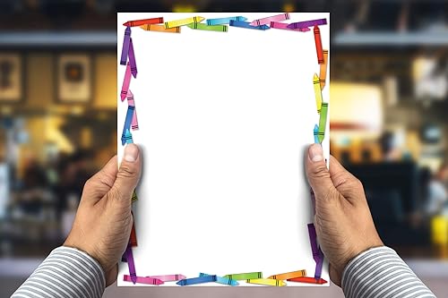 Miniatura 2 de Fun Border Stationery - Hojas para membrete (22 x 28 cm, 60 unidades), diseño de bordes, Crayones