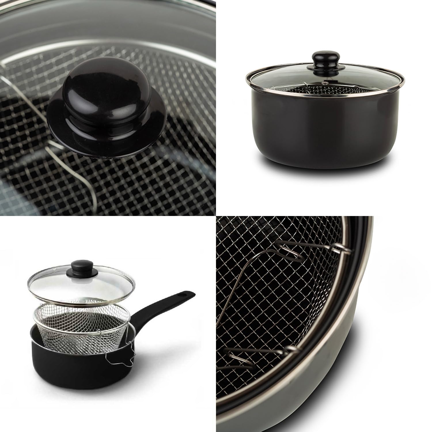 Avilia Padella Antiaderente per Friggere, 24 cm, in Acciaio Inox, con Cestello, Coperchio in Vetro e Termostato Regolabile, Lavabile in Lavastoviglie, Ideale per Patate, Pollo, Carne, Pesce