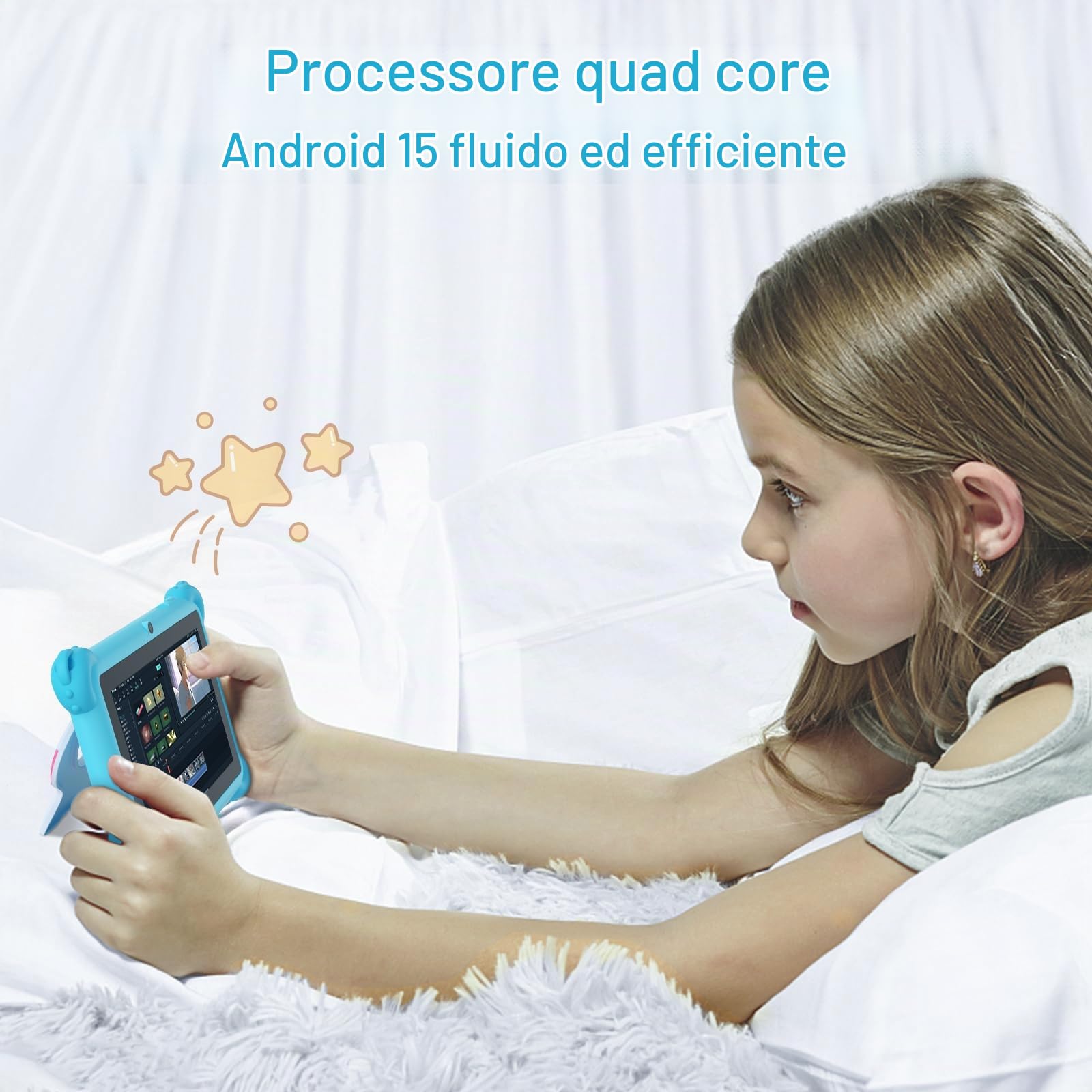 C idea, tablet per bambini, Android 15, 7 pollici, 1024 x 600, 6 GB (3 + 3) RAM + 32 GB ROM, batteria 2500 mAh, app per bambini preinstallate, compatibile con Wi-Fi e Bluetooth (blu)