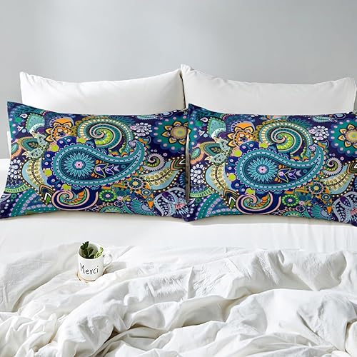 Miniatura 4 de Juego de funda de edredón de cachemira bohemio tamaño King, damasco, floral, colorido, exótico, tribal, bohemio, barroco, para adultos, hombres y