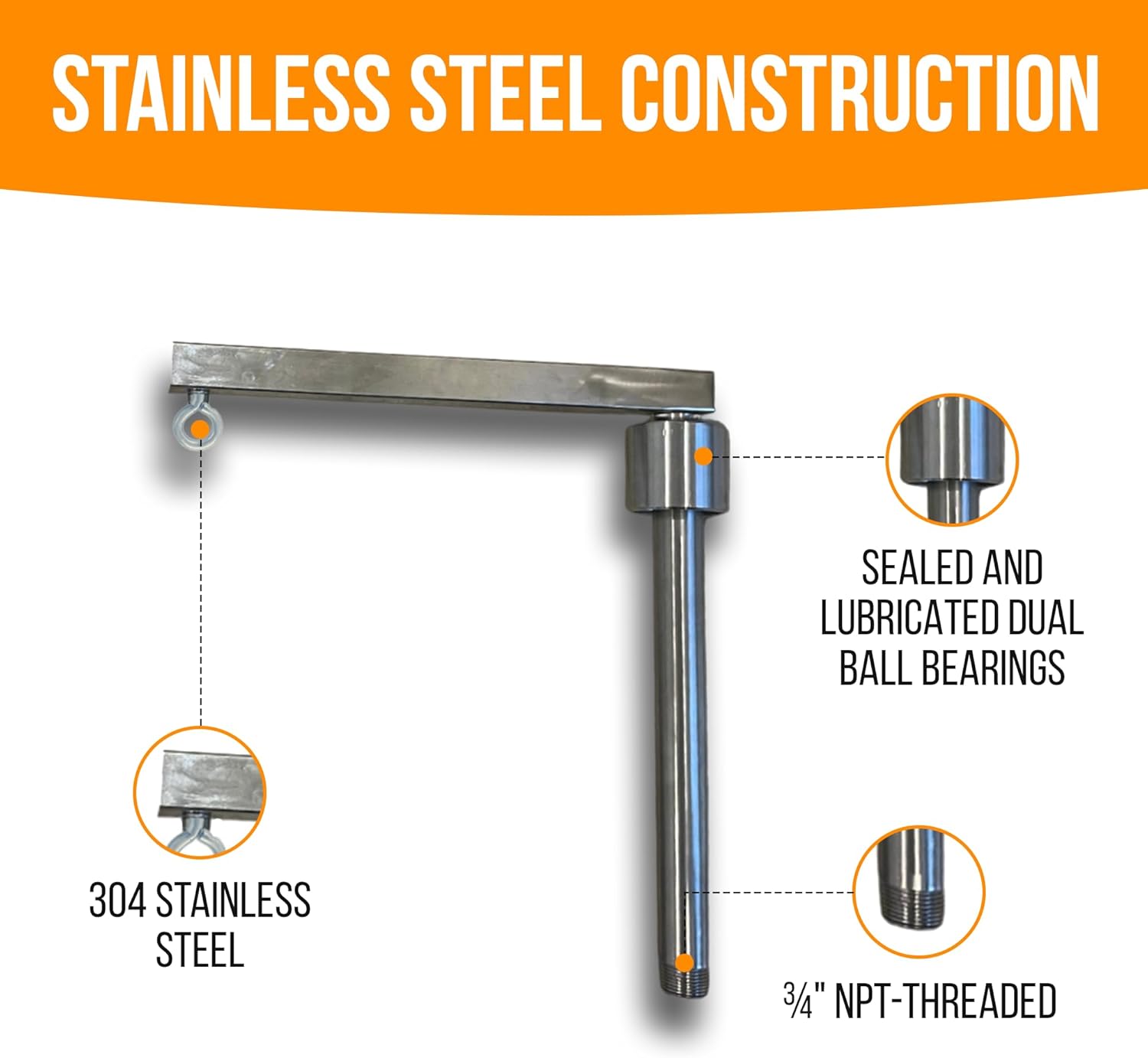 Heavy Duty Hanging Windsock Kit with Stainless Steel Pivot Arm | Hi-Visibility Fluorescent Orange Wind Industrial Indicator | Double Ball Bearing Arm | Waterproof, UV Fade Resistant 8"x24"