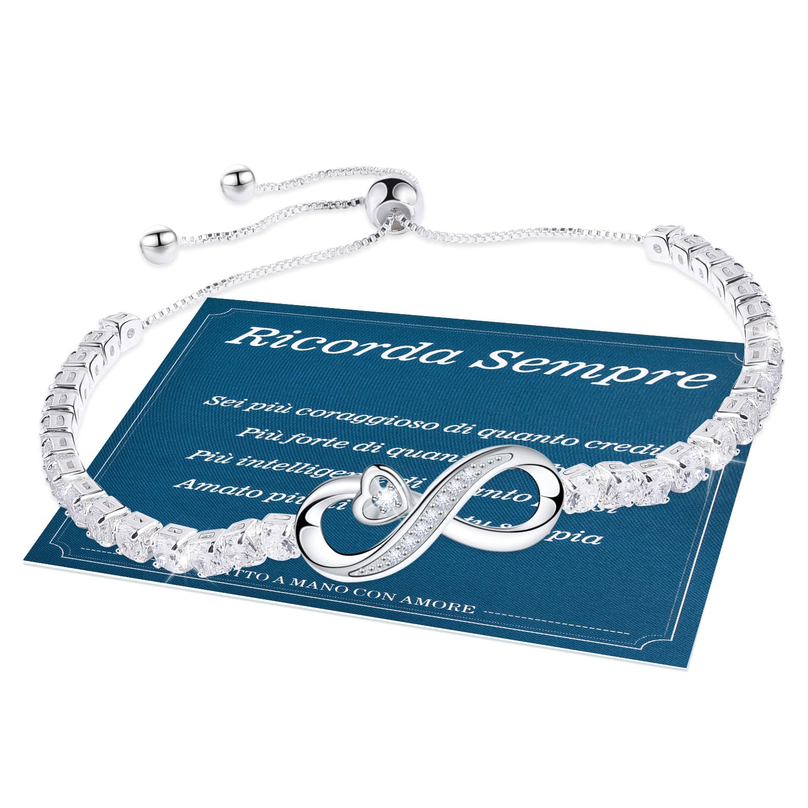 Bracciale Tennis Donna In Argento Regalo Da Donna Placcato Oro Bianco 14k Idee Di Gioielli Per Fidanzate, Madri, Amiche, Figlie, Lei