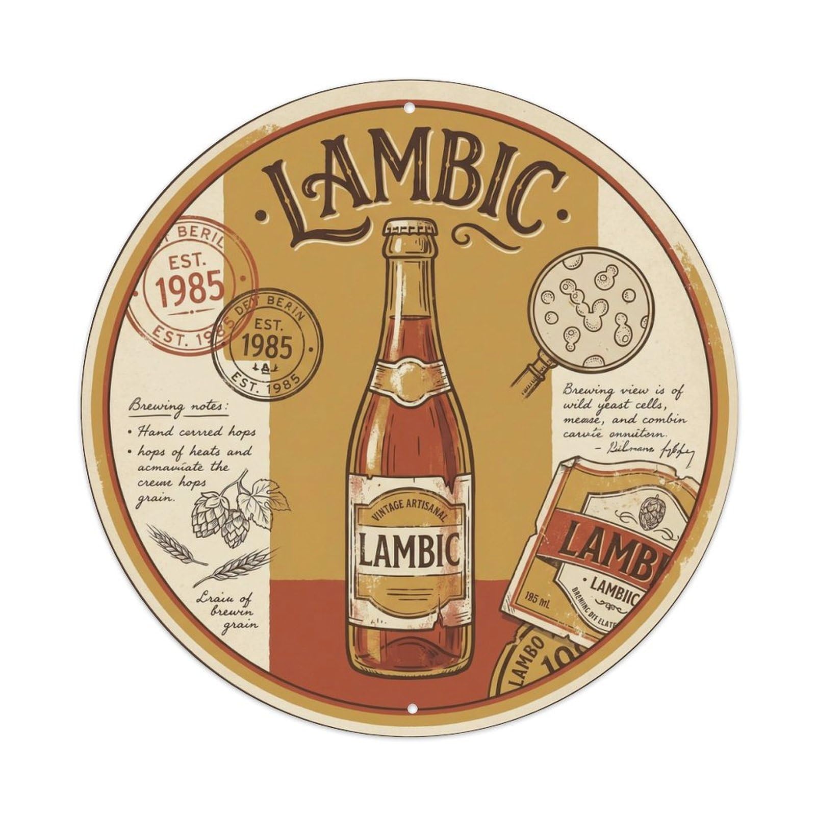 Belgian Wild Ferment Lambic Sour Beer Brewery Vintage Metal Tin Sign