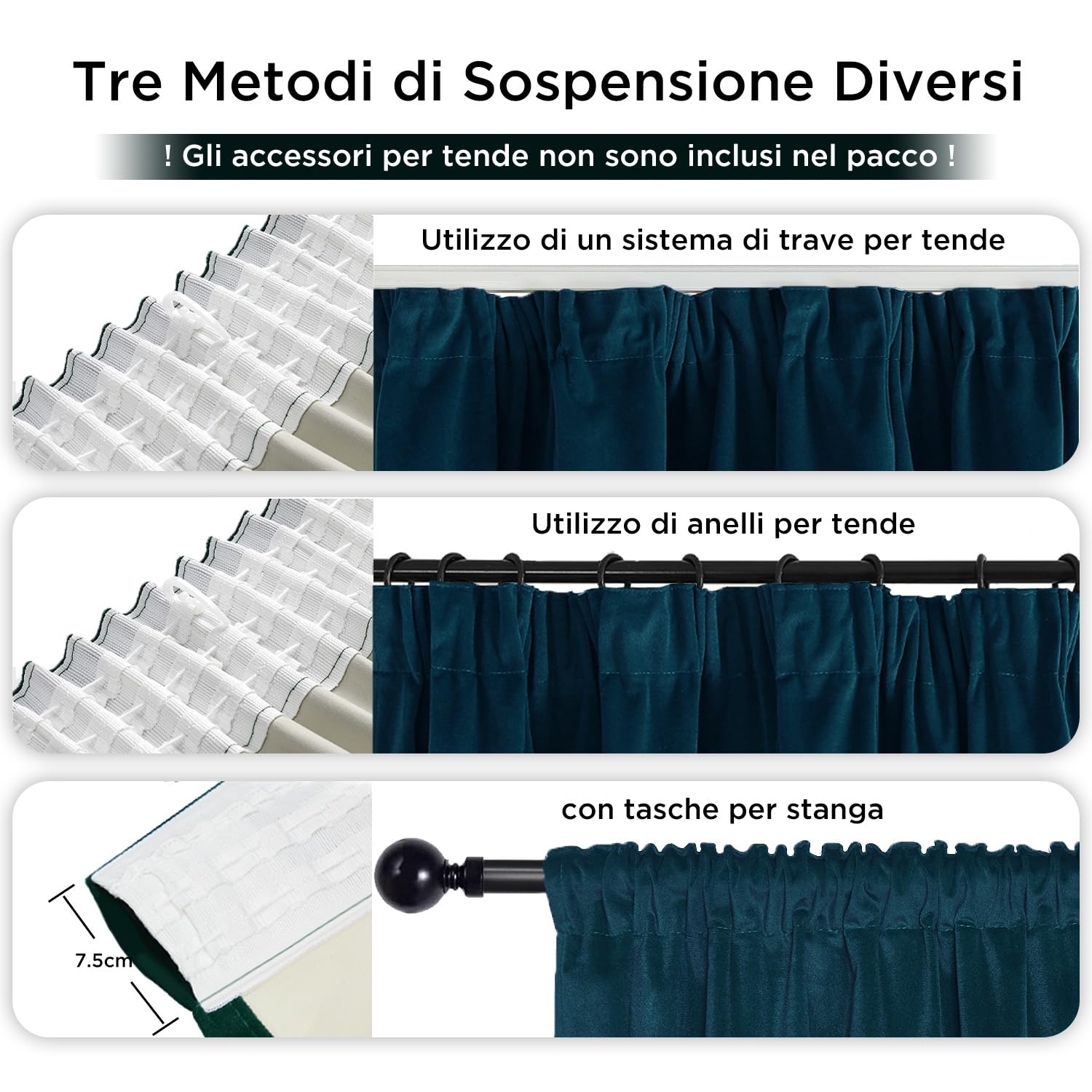 Joydeco Tende per Interni 100% Oscuranti Velluto Verde Blu 330g/㎡ 2 Pezzi L 140 x A 240 cm Nastro Tenda Termica Isolante Freddo e Caldo Soggiorno Camera da Letto Curtains