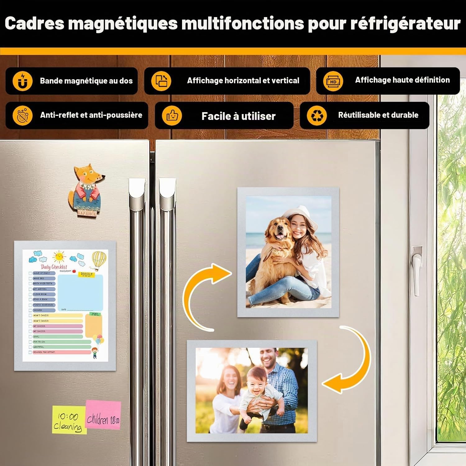 Lot de 20 porte-panneaux magnétiques A4 pour réfrigérateur, cadres d'affichage magnétiques pour tableaux blancs et surfaces métalliques, cadre photo, support pour papier documentaire, Argent