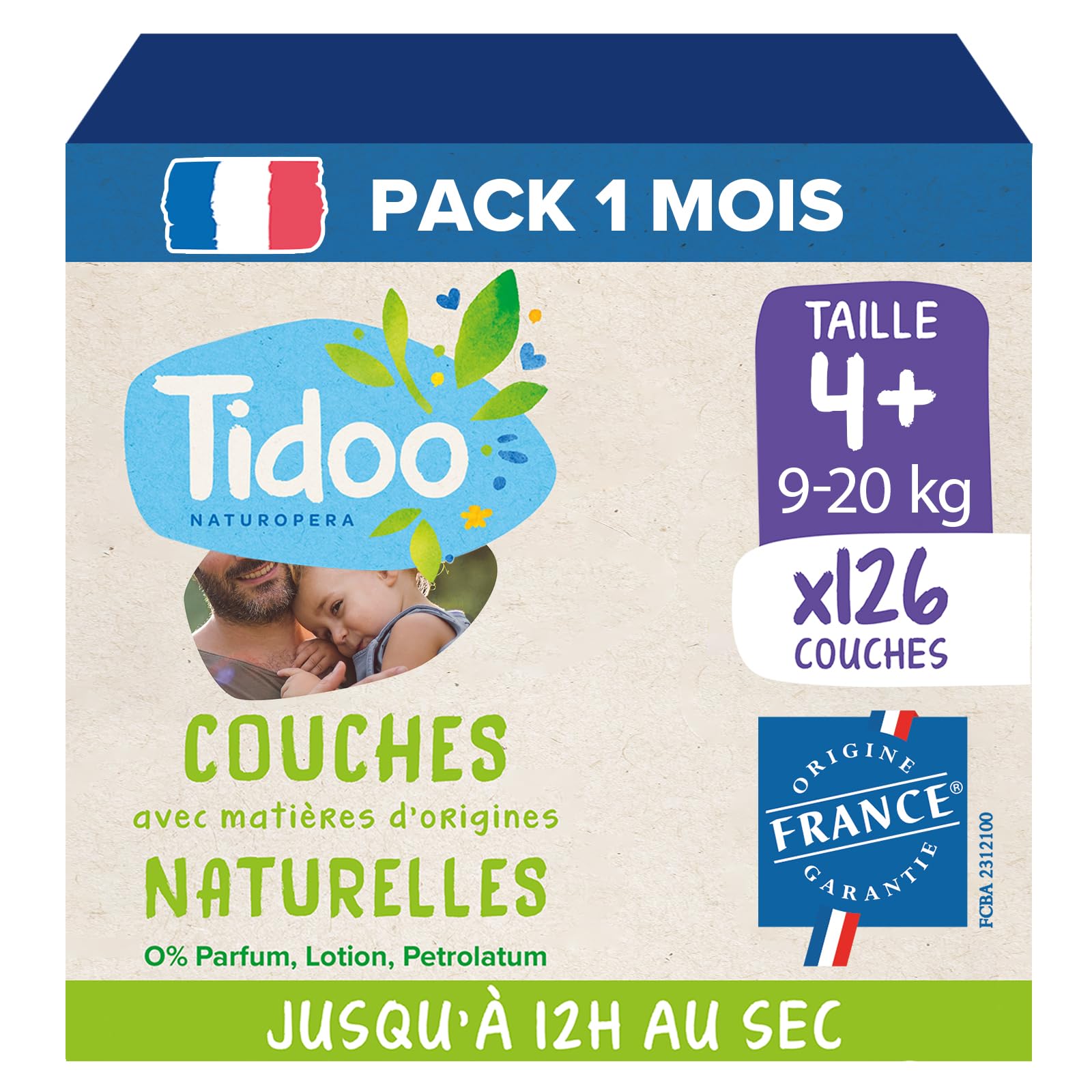 Tidoo - Pieluszki Rozmiar 4+ 9-20 kg - Ekologiczne i trwałe pieluchy dla niemowląt - Jednorazowa pielęgnacja o naturalnym składzie - Przyjazny dla środowiska i dla skóry wrażliwej - Zestaw 3x42 szt